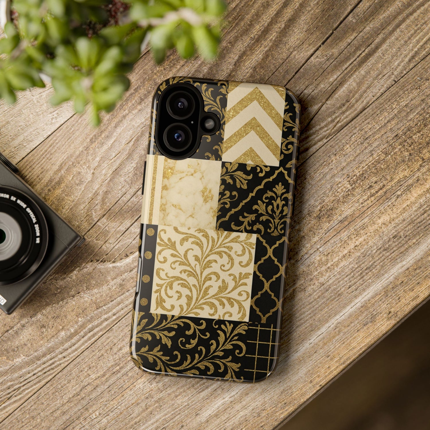 Phone Case, Luxury Black and Gold Festive Design for Christmas Gift, Holiday Decor, Tough Cases, Winter Celebration, Elegant iPhone Cover