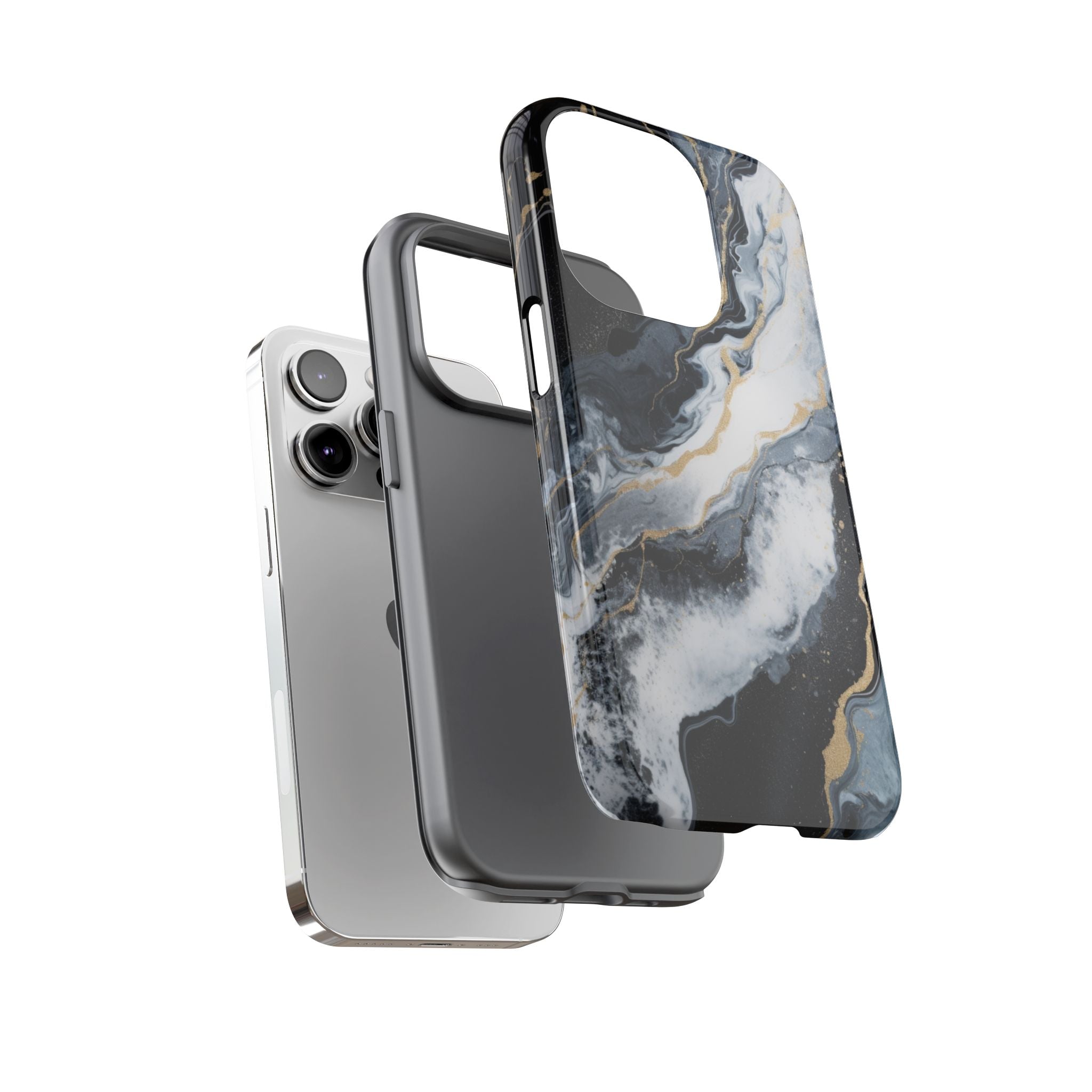 Celestial Marble Phone Case - Black & Gold Swirl Design