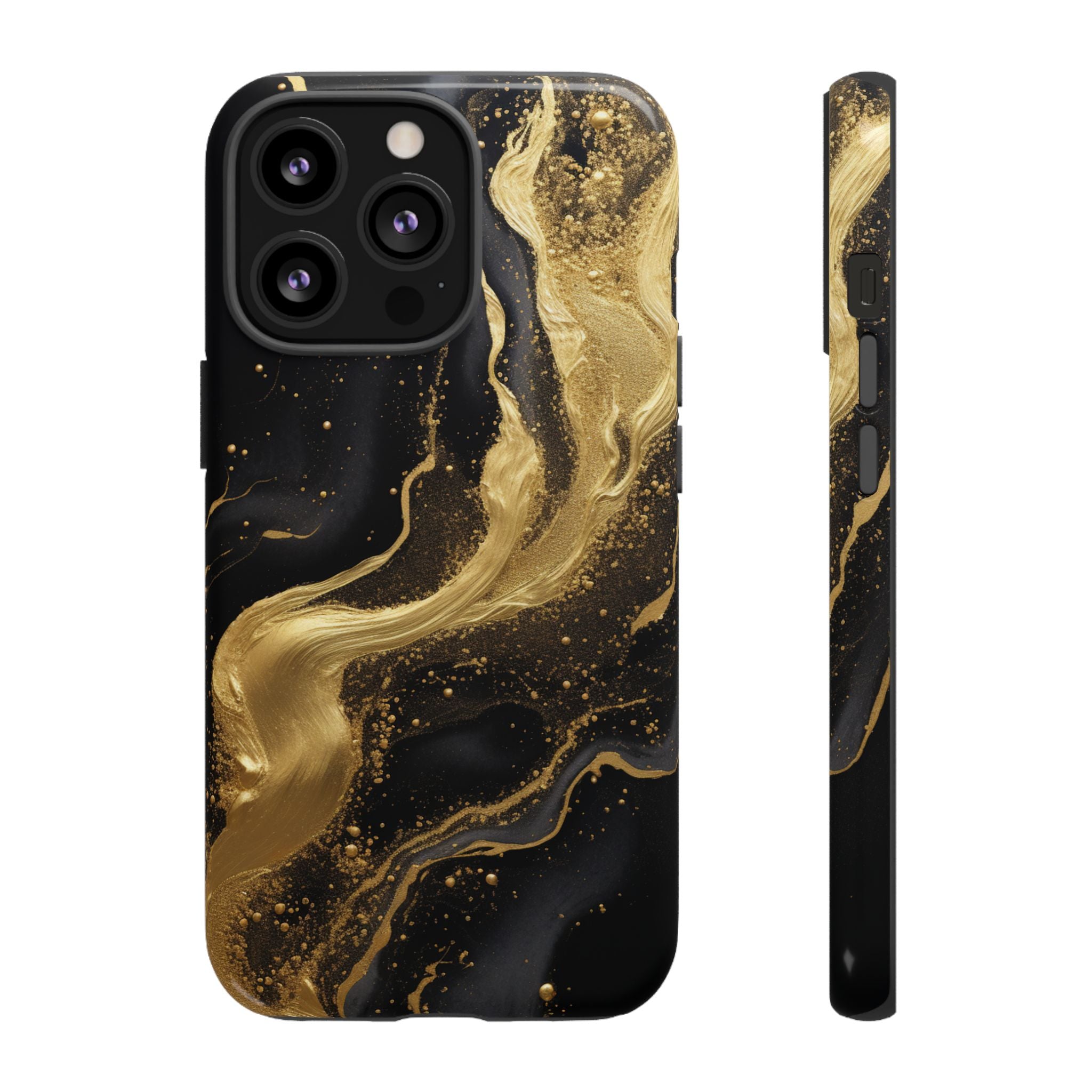 Golden Flow - Black & Gold Marble Luxe Phone Case iPhone 13 Pro Glossy