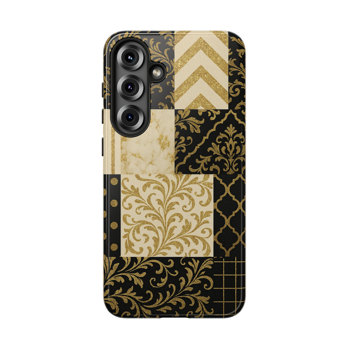 Phone Case, Luxury Black and Gold Festive Design for Christmas Gift, Holiday Decor, Tough Cases, Winter Celebration, Elegant iPhone Cover Samsung Galaxy S25 Plus Glossy