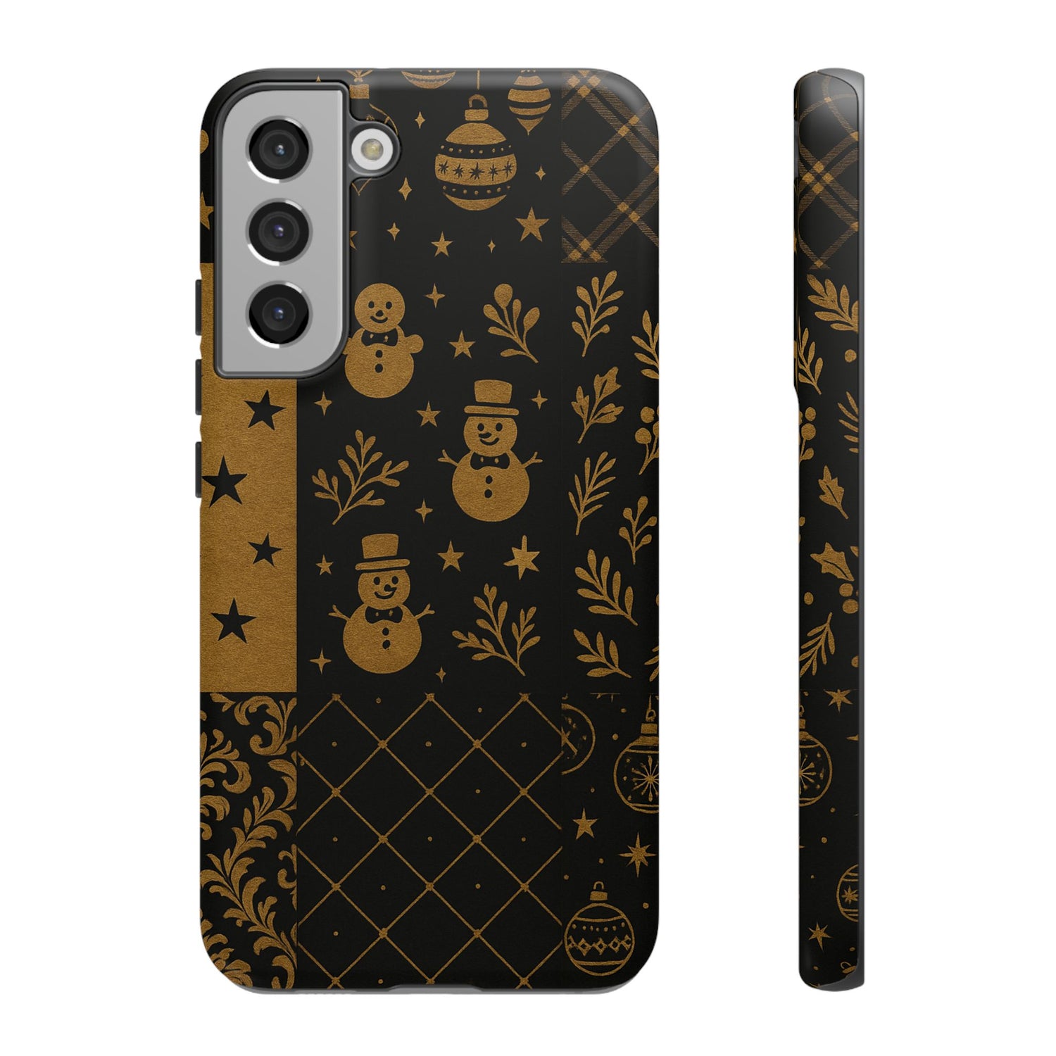 Black Festive Phone Case | Christmas Gift | Holiday Decor | Snowman Design | Tough Cases | Winter Celebration Samsung Galaxy S22 Plus Matte