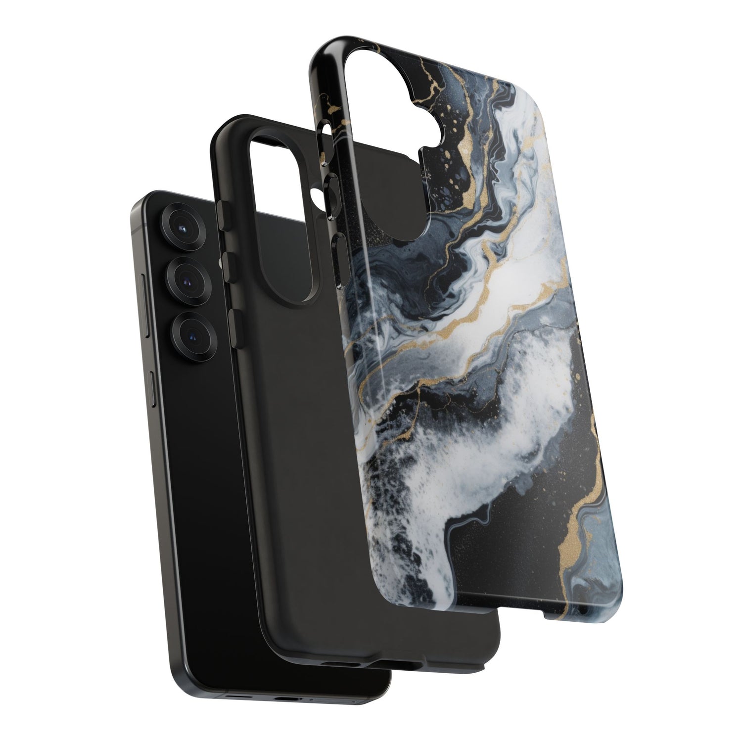 Celestial Marble Phone Case - Black & Gold Swirl Design