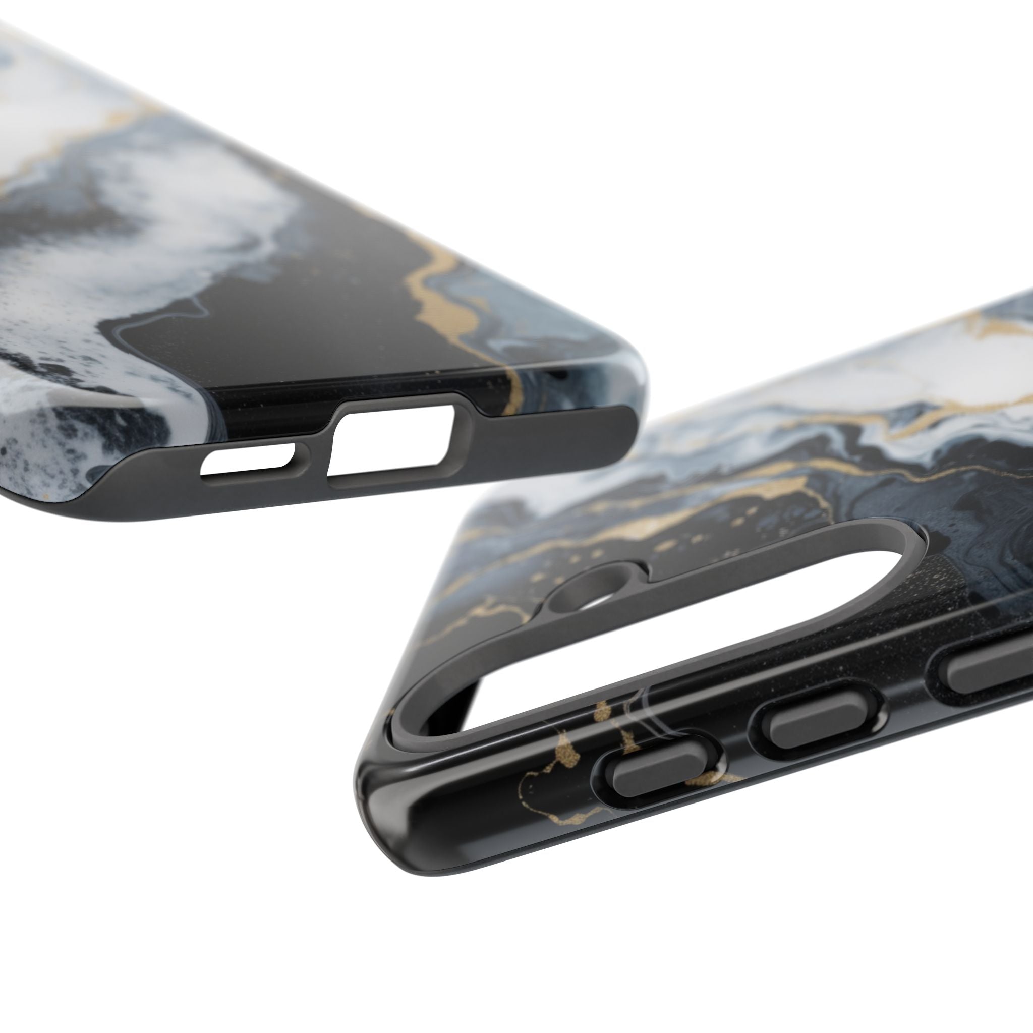 Celestial Marble Phone Case - Black & Gold Swirl Design