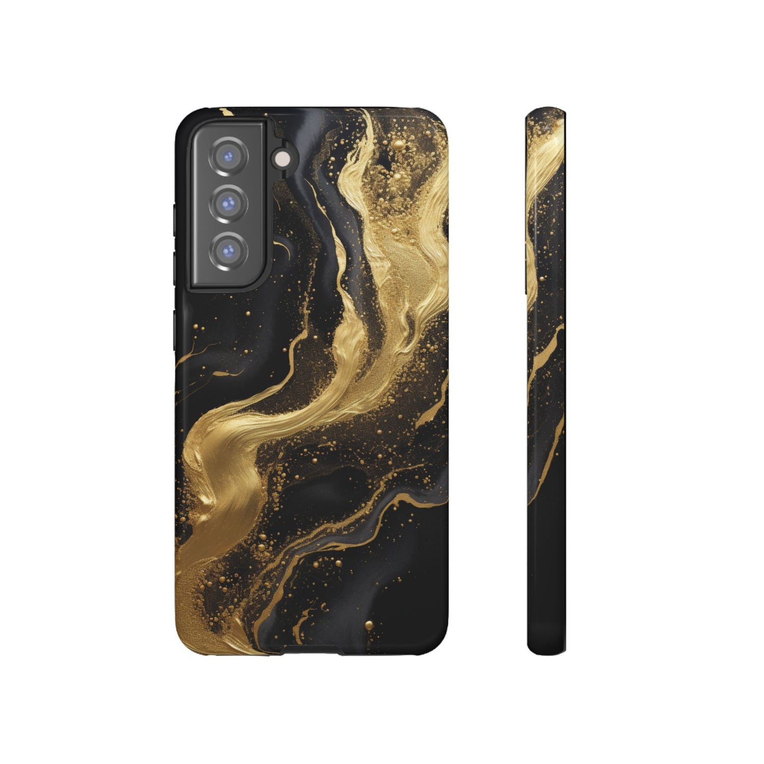 Golden Flow - Black & Gold Marble Luxe Phone Case Samsung Galaxy S21 FE Glossy