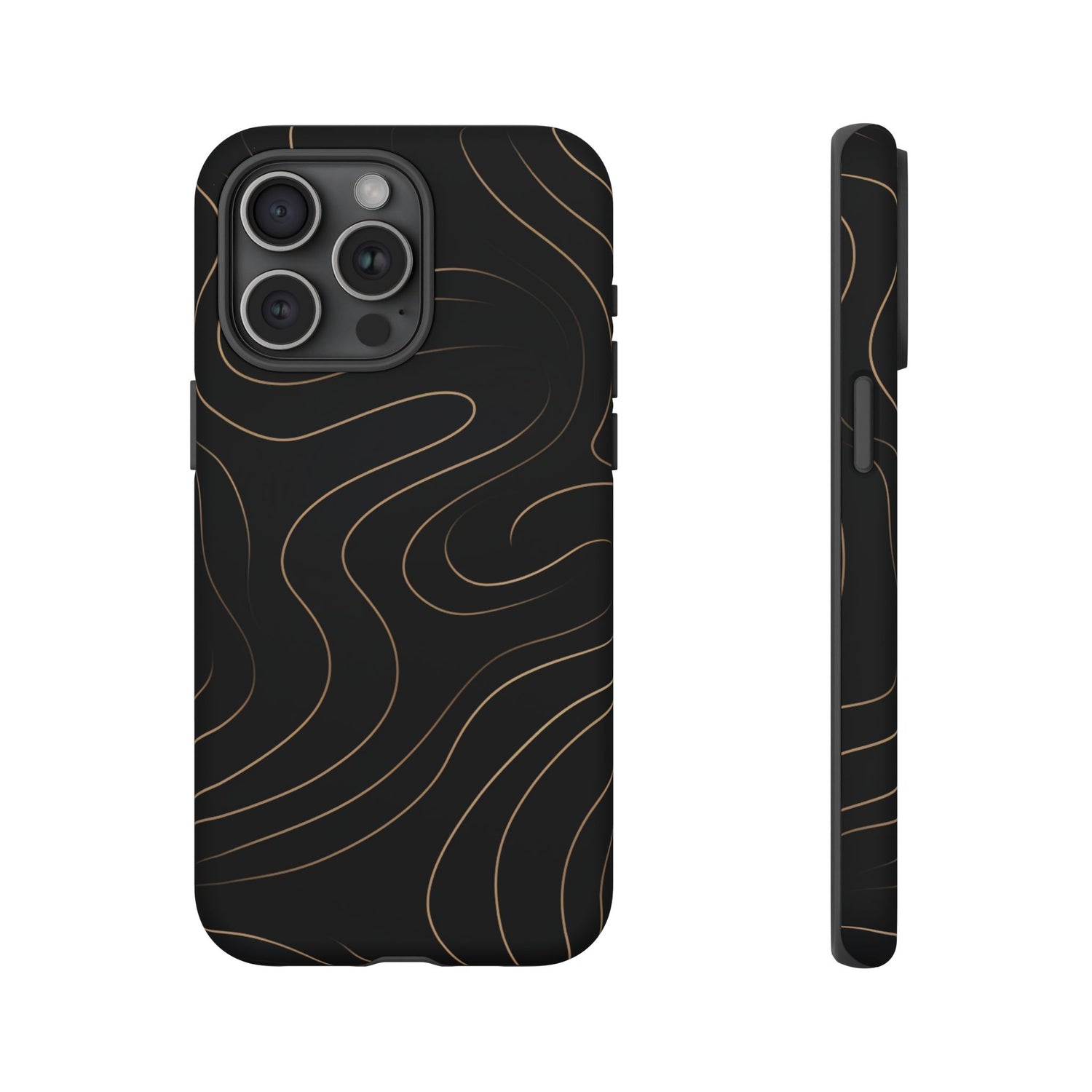 Noir Topograph - Black Minimalist Line Art Phone Case iPhone 15 Pro Max Matte