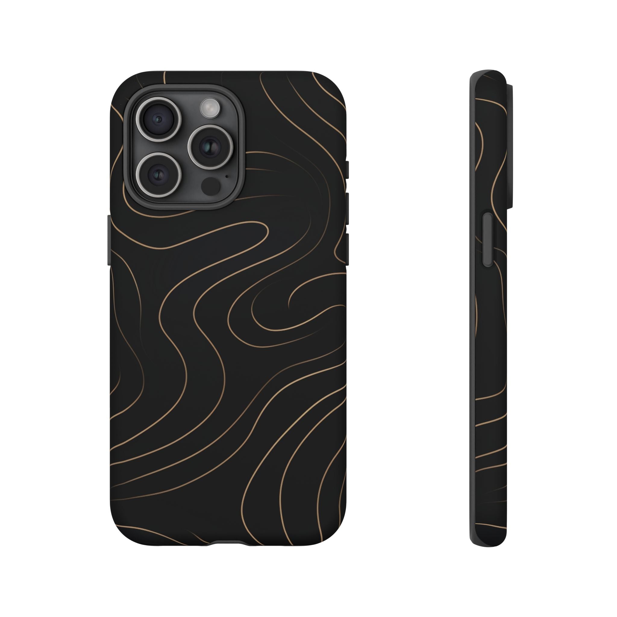 Noir Topograph - Black Minimalist Line Art Phone Case iPhone 15 Pro Max Matte
