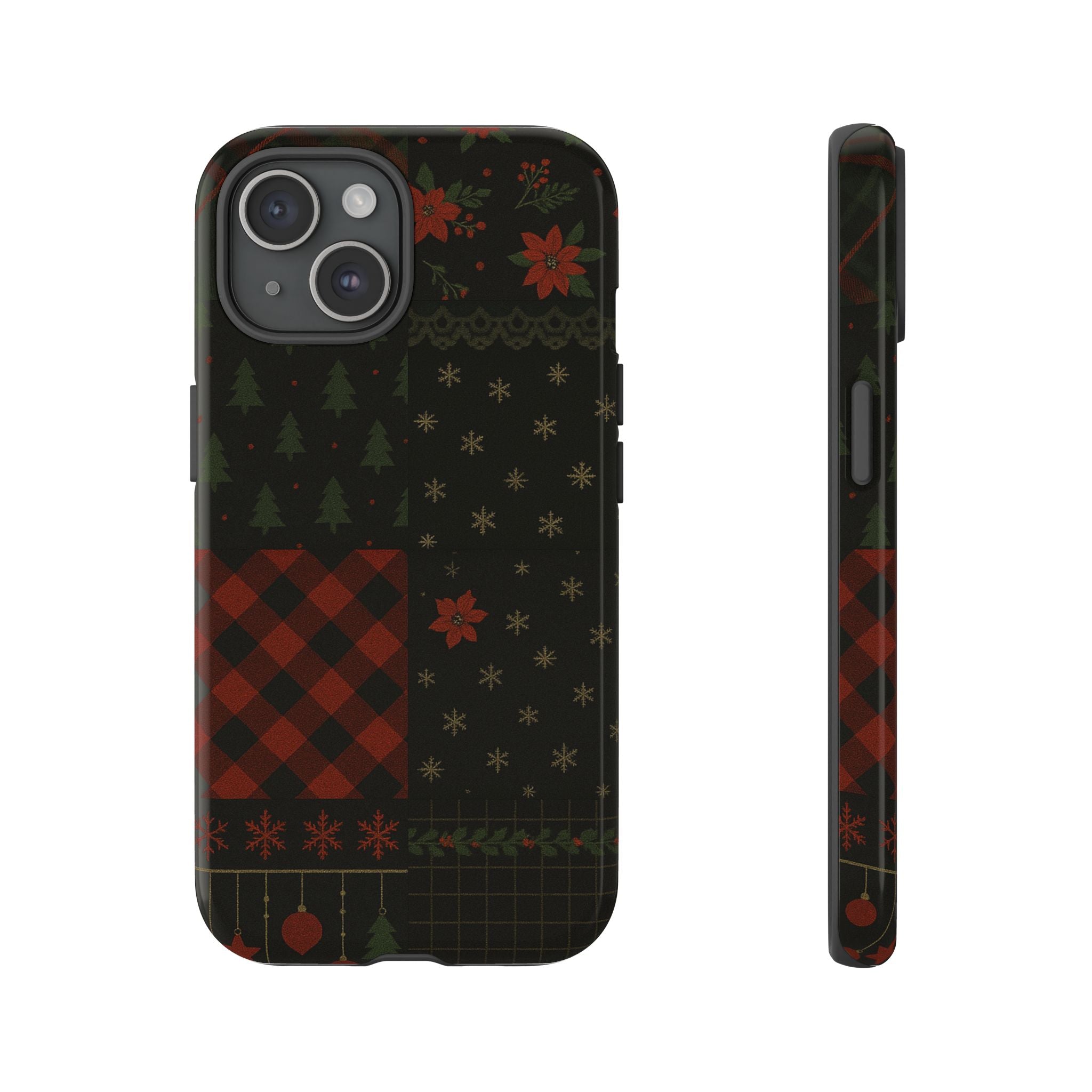 Black Festive Phone Case - Christmas Phone Cover - Tough Design iPhone 15 Glossy