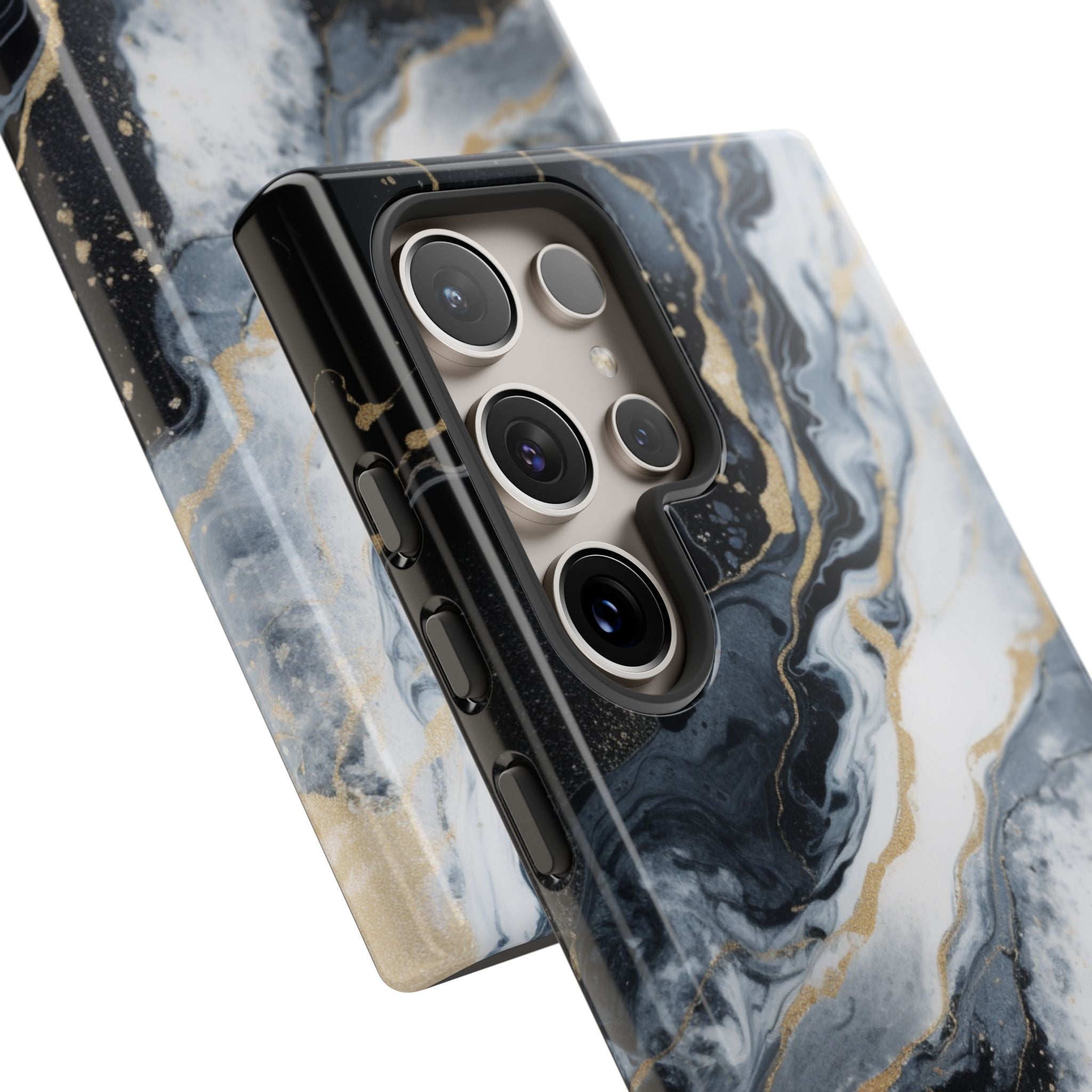Celestial Marble Phone Case - Black & Gold Swirl Design
