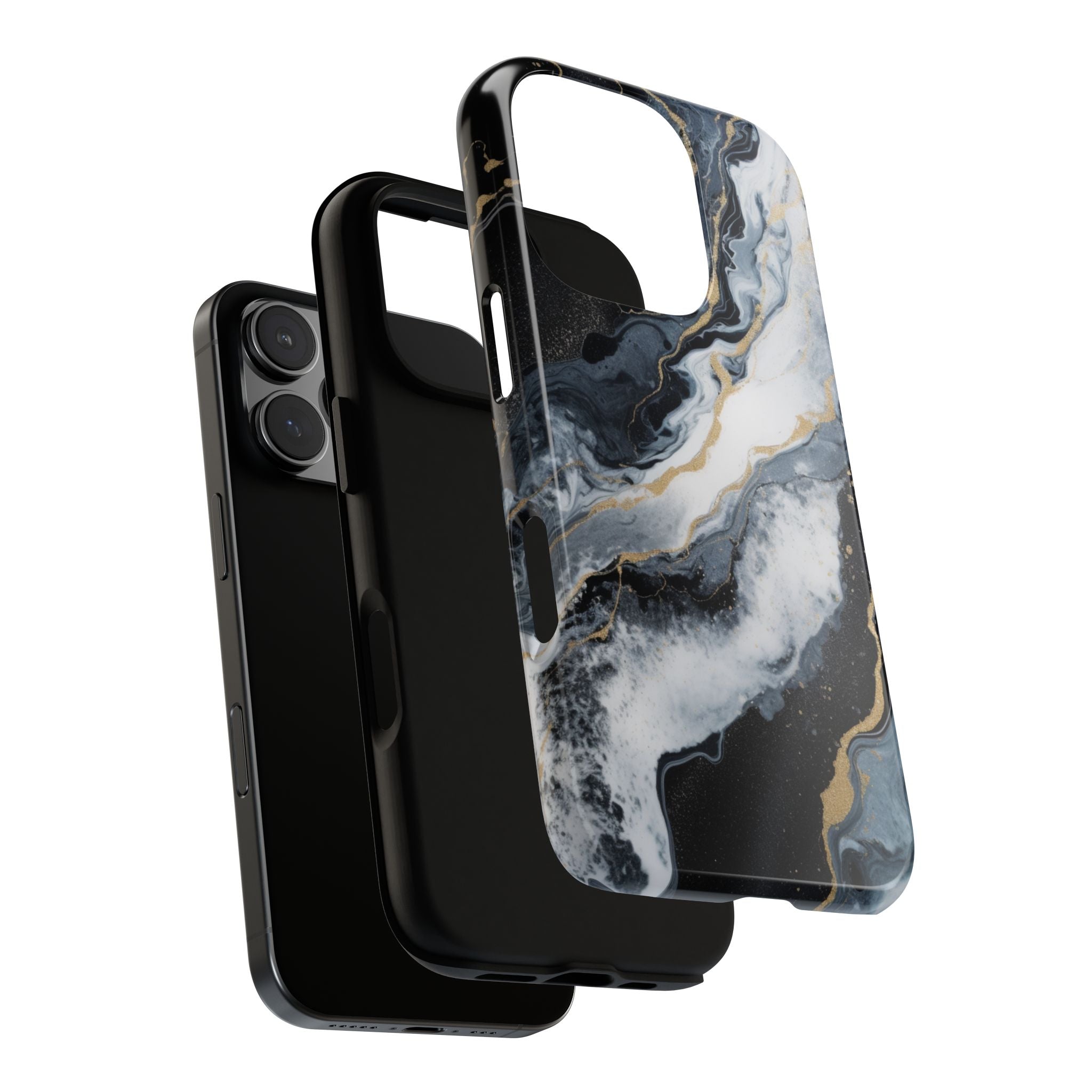 Celestial Marble Phone Case - Black & Gold Swirl Design