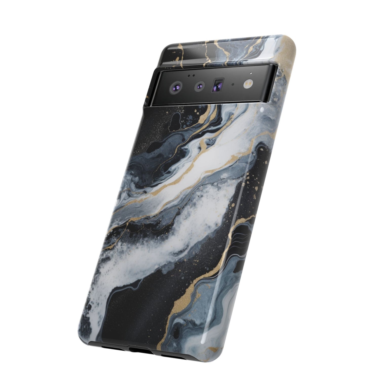 Celestial Marble Phone Case - Black & Gold Swirl Design