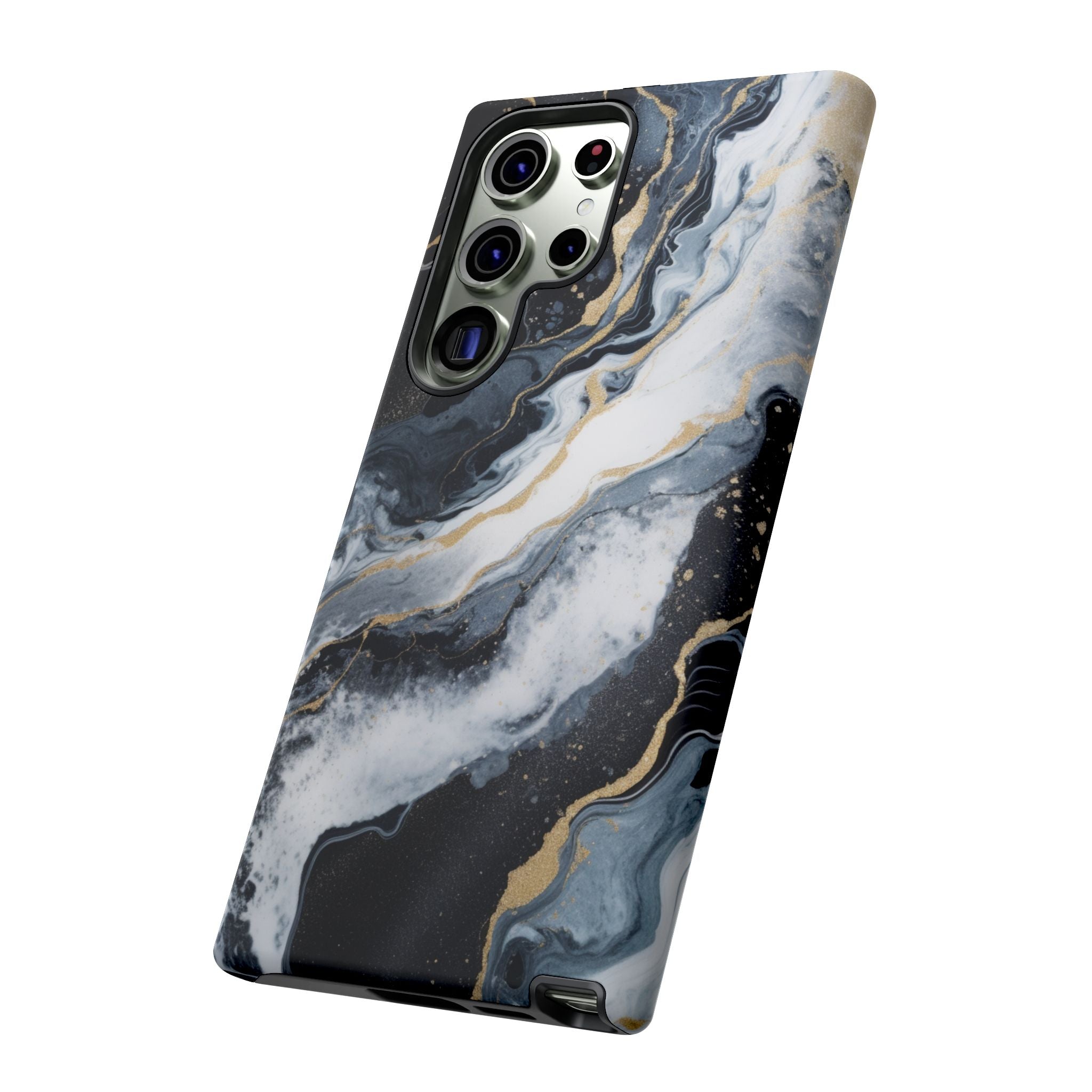 Celestial Marble Phone Case - Black & Gold Swirl Design