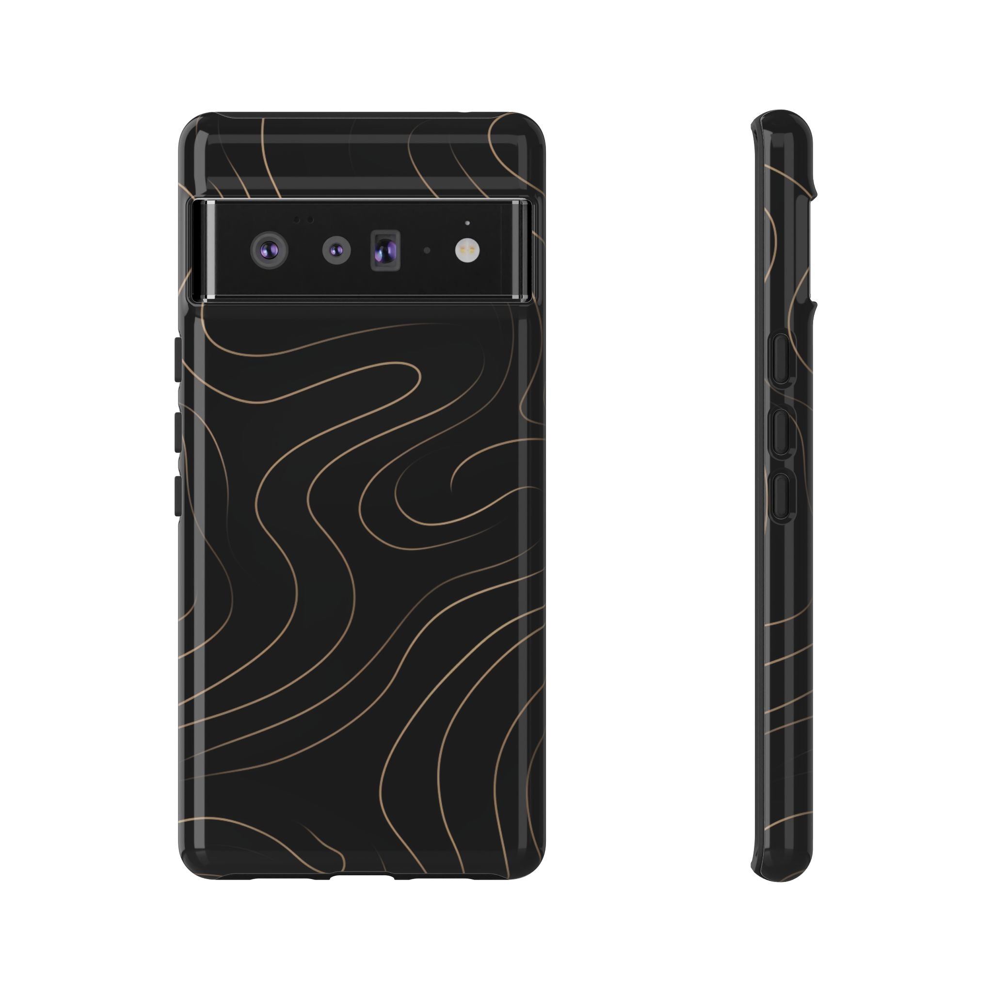 Noir Topograph - Black Minimalist Line Art Phone Case Google Pixel 6 Pro Glossy