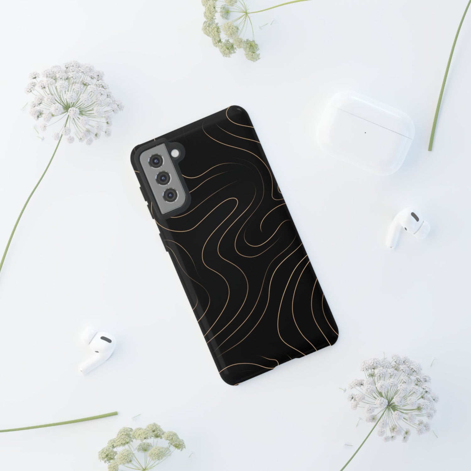 Noir Topograph - Black Minimalist Line Art Phone Case