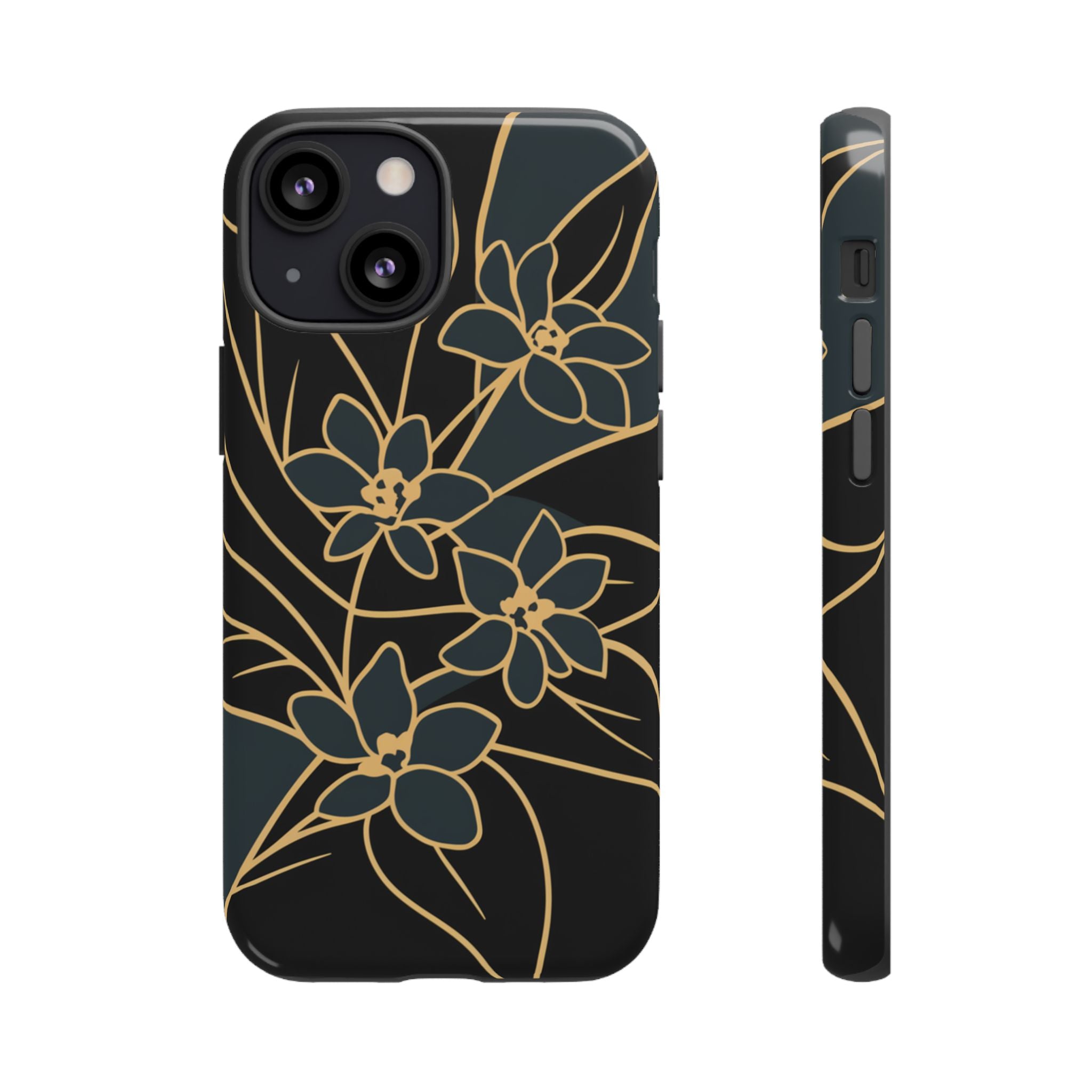 Golden Bloom - Elegant Floral Line Art Phone Case iPhone 13 Mini Glossy