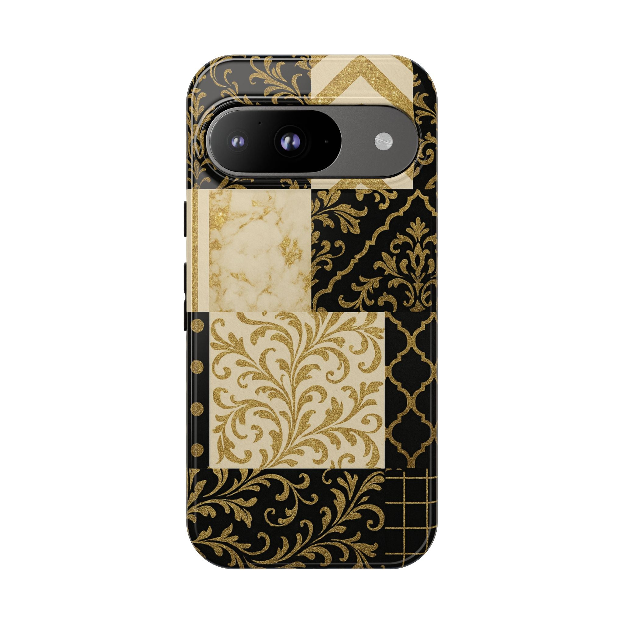 Phone Case, Luxury Black and Gold Festive Design for Christmas Gift, Holiday Decor, Tough Cases, Winter Celebration, Elegant iPhone Cover Google Pixel 9 Glossy