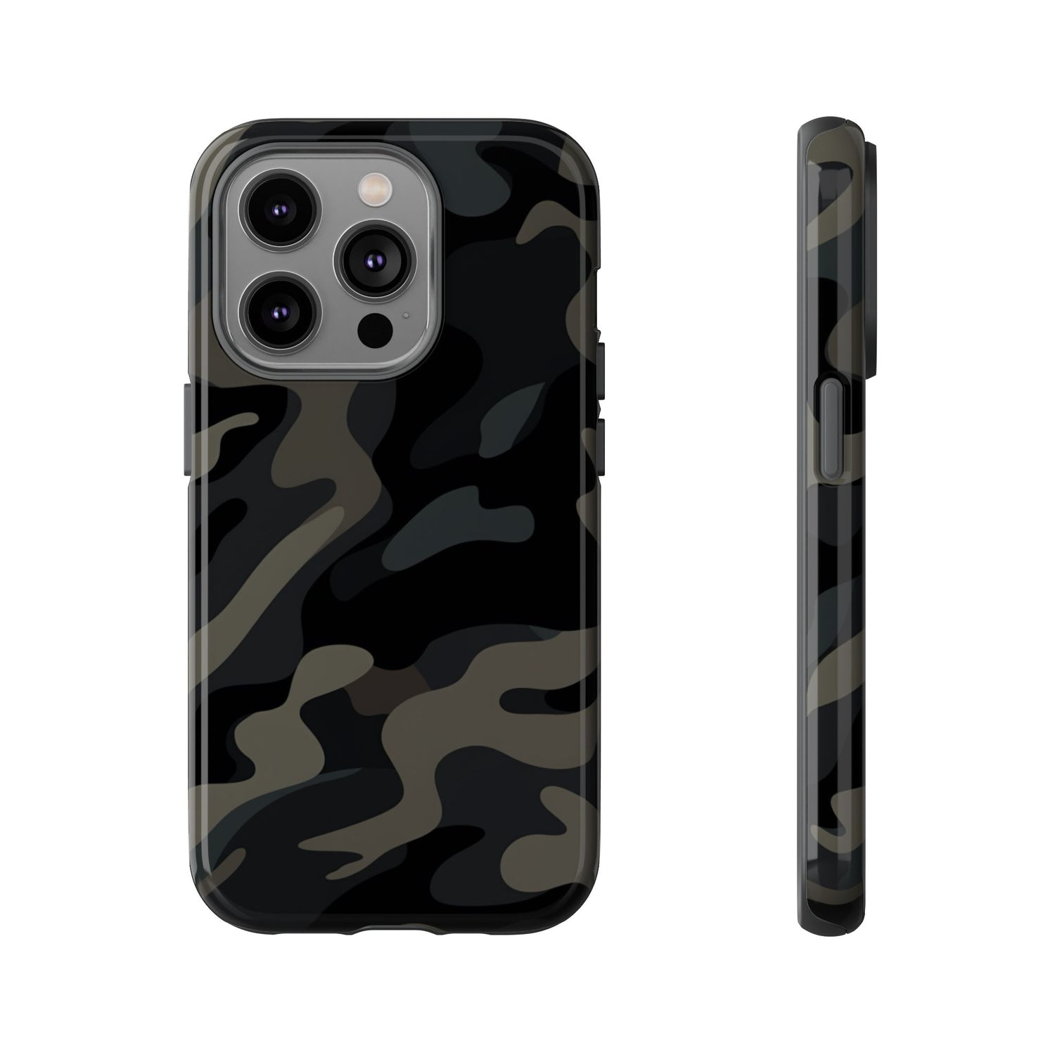 Black Camouflage Phone Case for iPhone, Samsung and Google Pixel iPhone 14 Pro Glossy