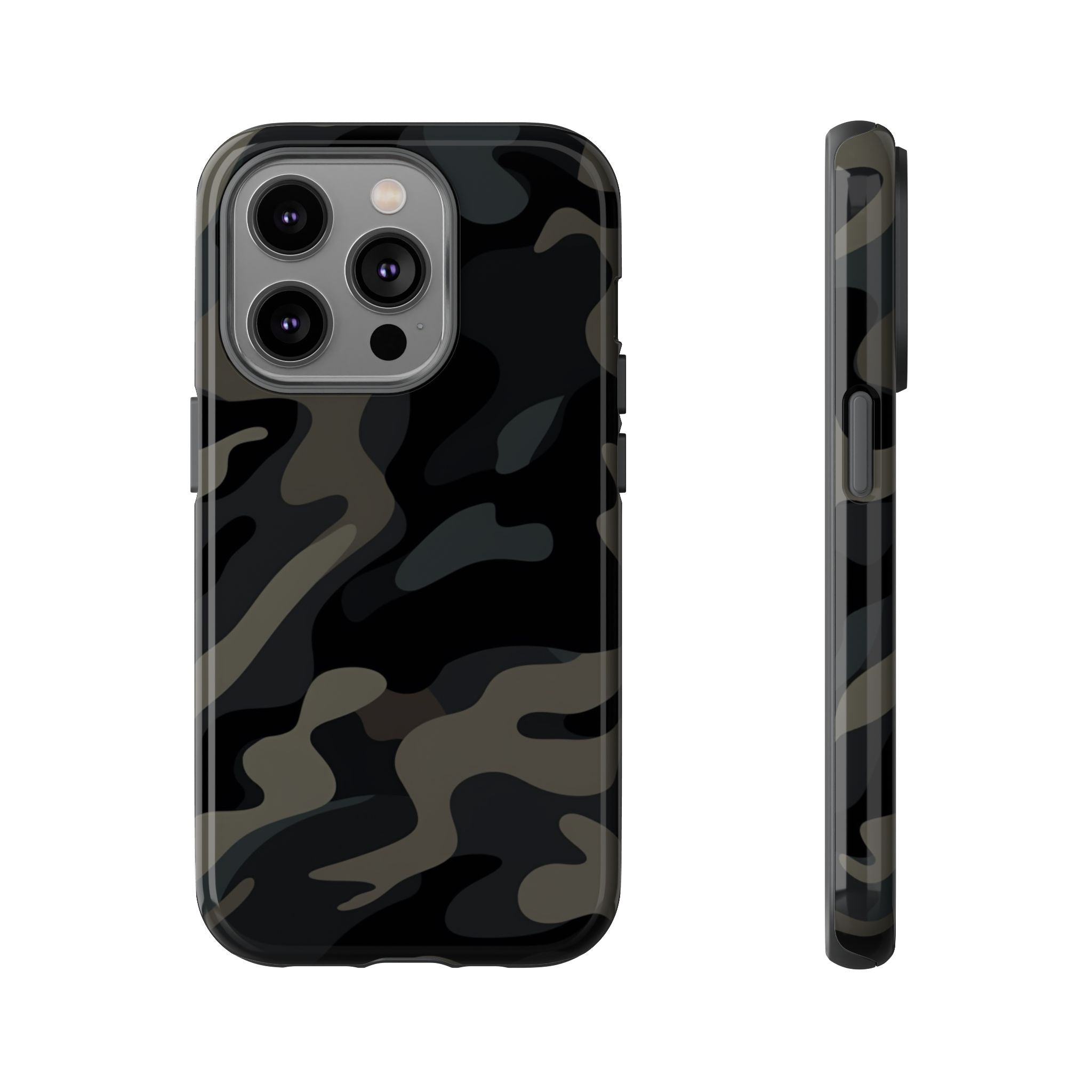 Black Camouflage Phone Case for iPhone, Samsung and Google Pixel iPhone 14 Pro Glossy