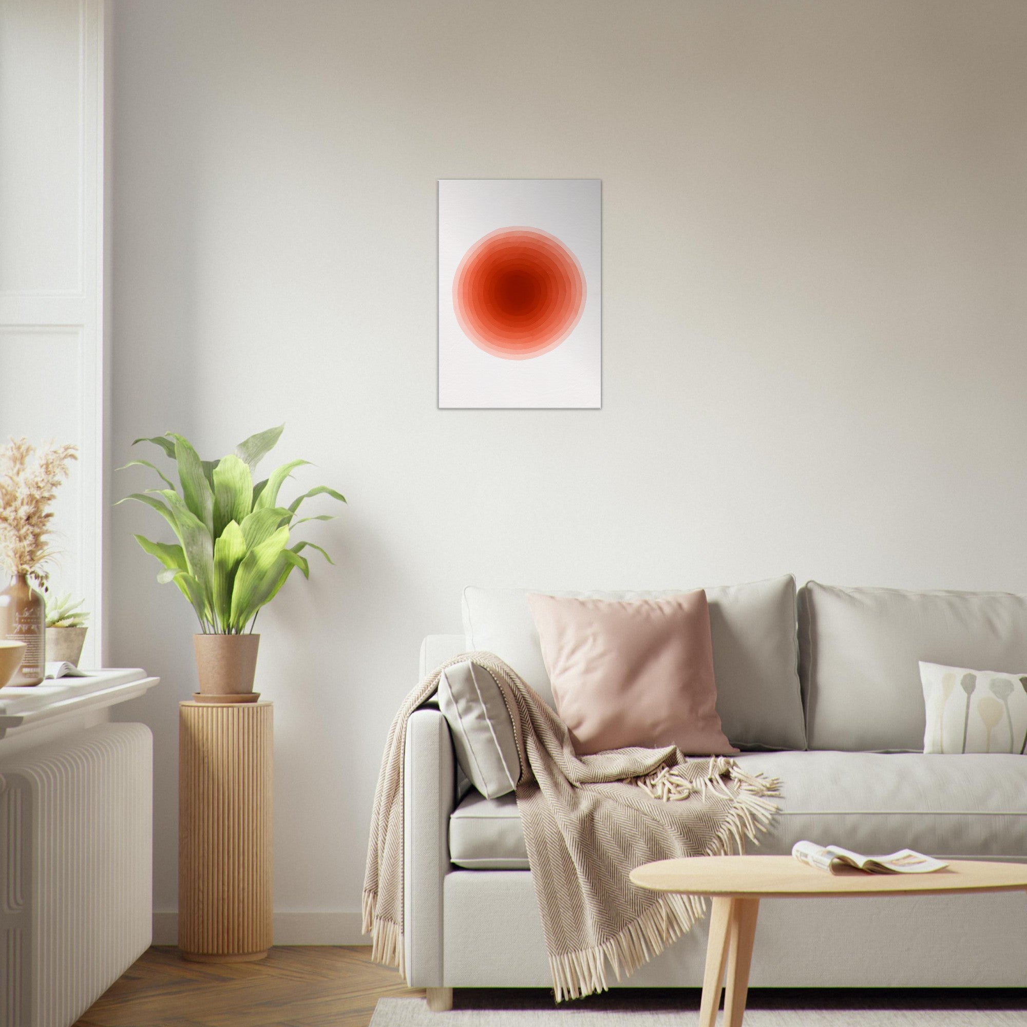 Crimson Pulse – Abstract Red Watercolor Circle Print - Slim Canvas - Wall Art
