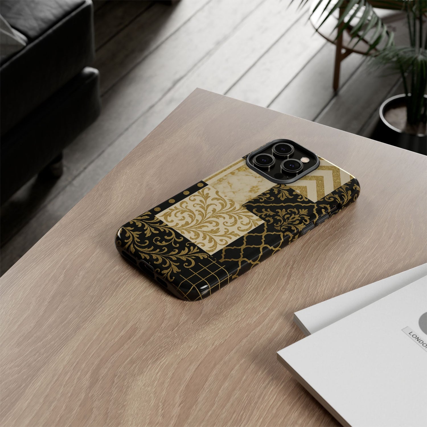Phone Case, Luxury Black and Gold Festive Design for Christmas Gift, Holiday Decor, Tough Cases, Winter Celebration, Elegant iPhone Cover