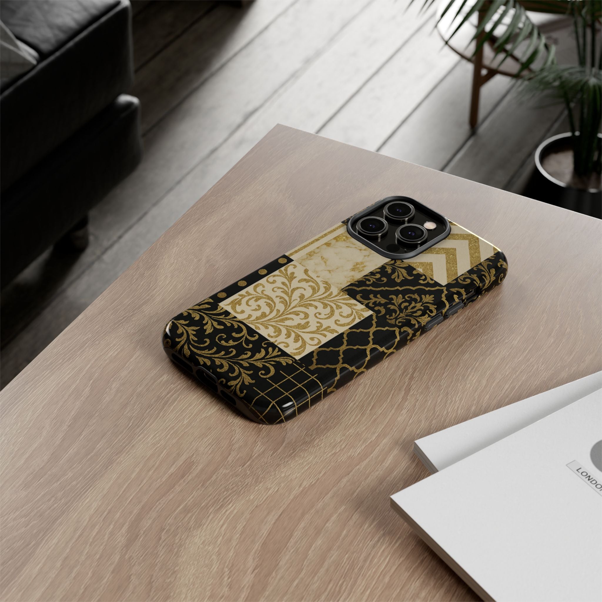 Phone Case, Luxury Black and Gold Festive Design for Christmas Gift, Holiday Decor, Tough Cases, Winter Celebration, Elegant iPhone Cover