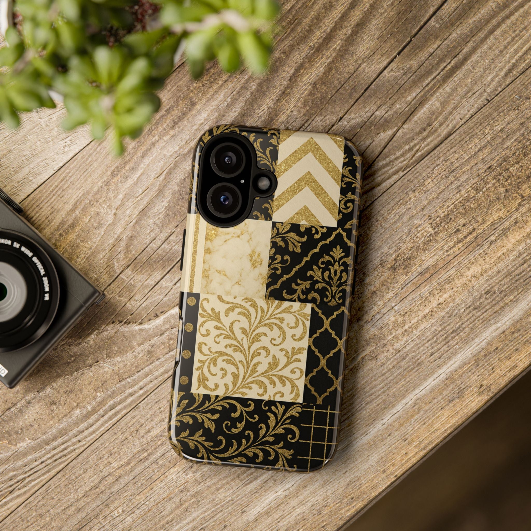 Phone Case, Luxury Black and Gold Festive Design for Christmas Gift, Holiday Decor, Tough Cases, Winter Celebration, Elegant iPhone Cover