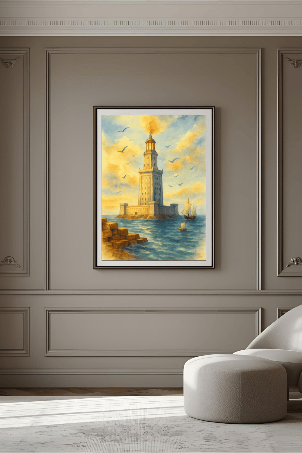 Lighthouse of Alexandria Watercolor Print: Pharos Wall Art
