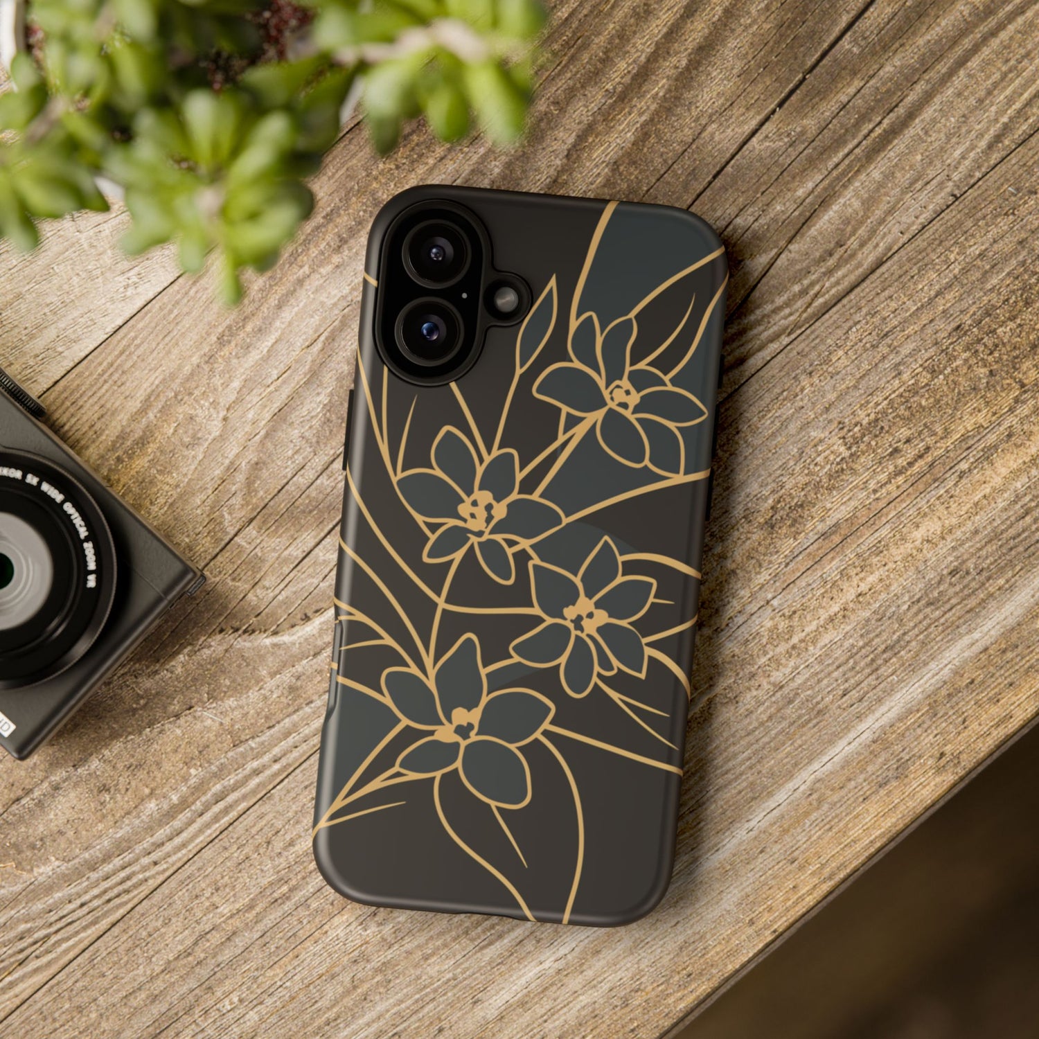 Golden Bloom - Elegant Floral Line Art Phone Case