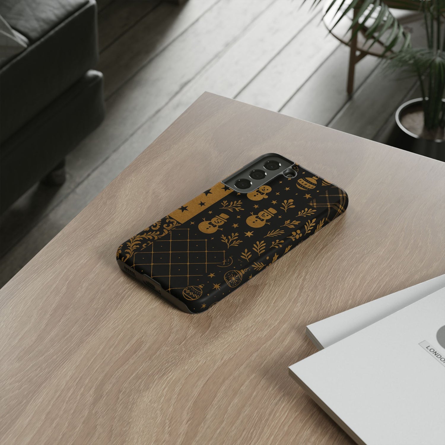 Black Festive Phone Case | Christmas Gift | Holiday Decor | Snowman Design | Tough Cases | Winter Celebration