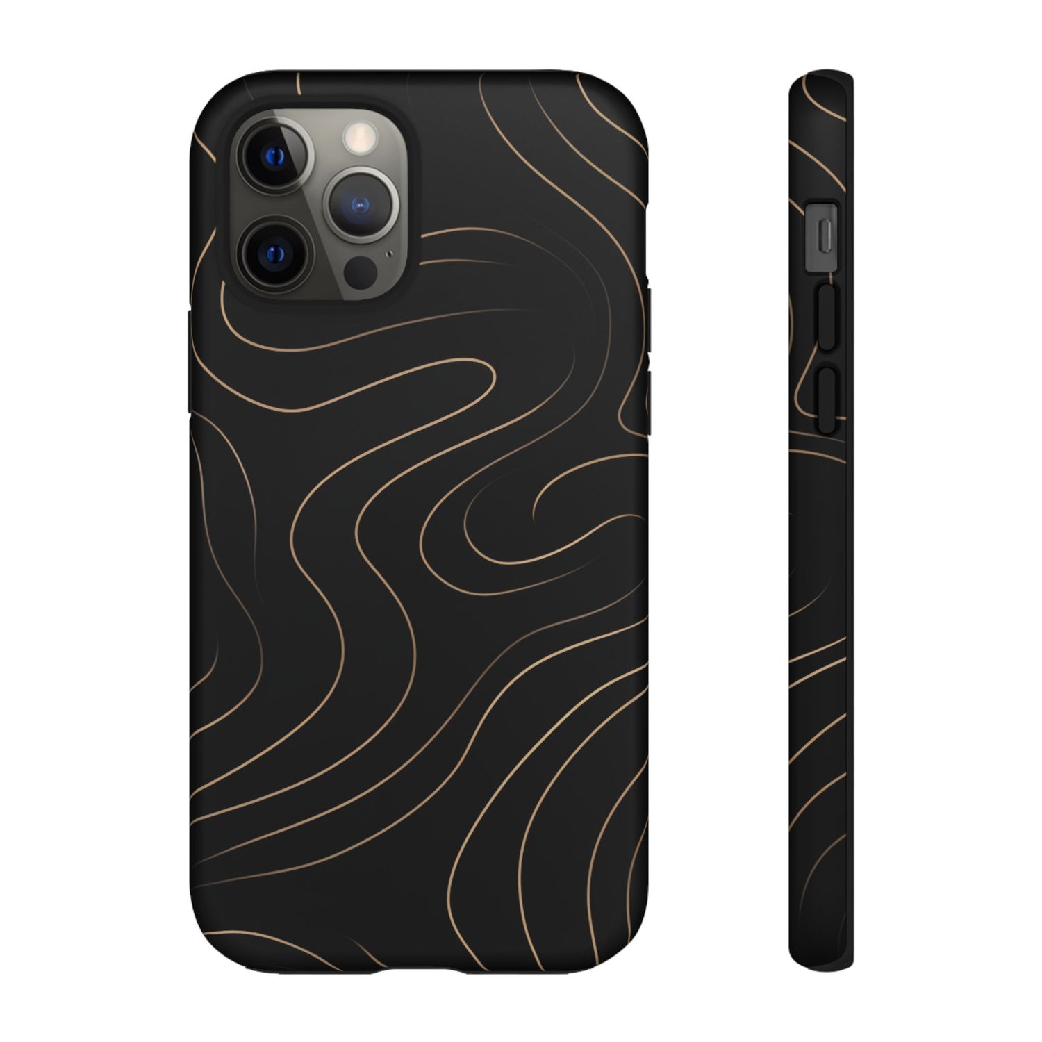 Noir Topograph - Black Minimalist Line Art Phone Case iPhone 12 Pro Matte