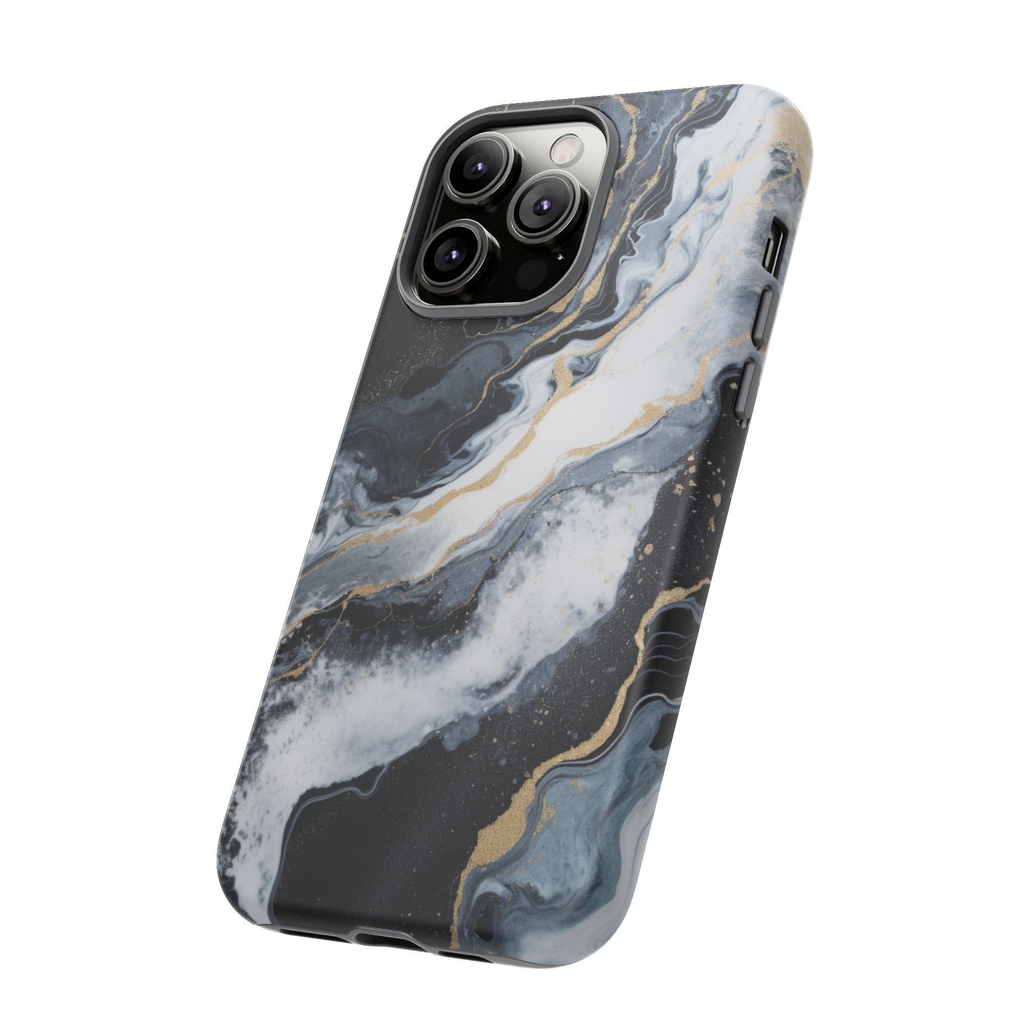 Celestial Marble Phone Case - Black & Gold Swirl Design