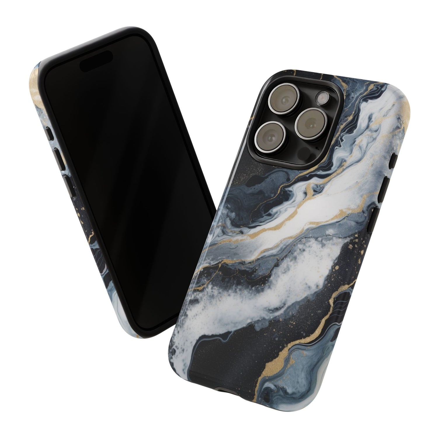 Celestial Marble Phone Case - Black & Gold Swirl Design
