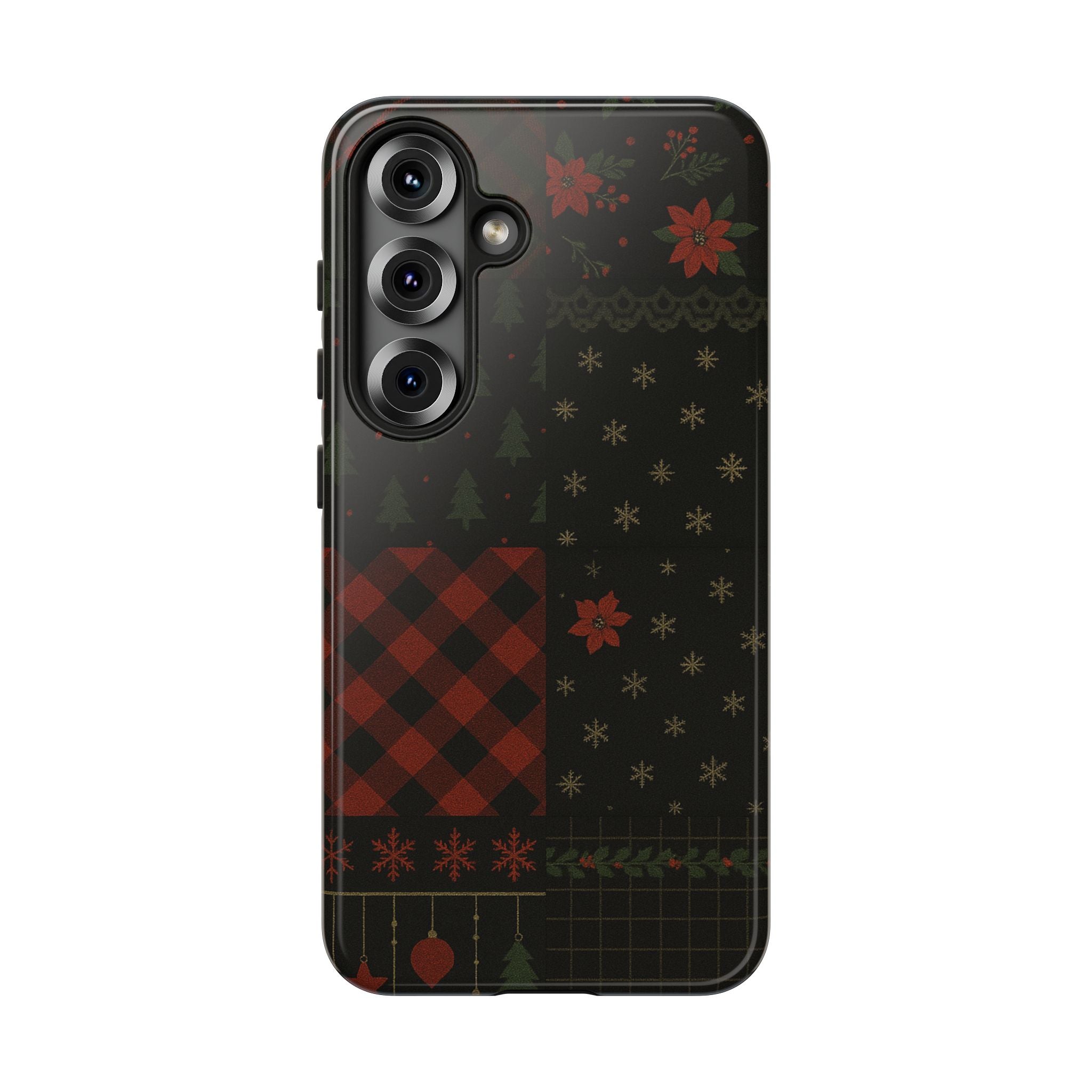 Black Festive Phone Case - Christmas Phone Cover - Tough Design Samsung Galaxy S25 Glossy