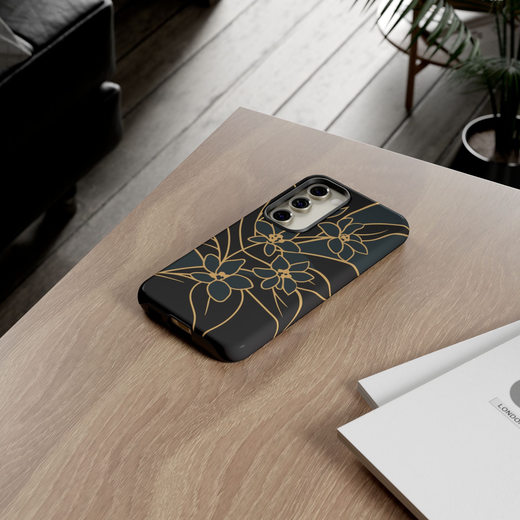 Golden Bloom - Elegant Floral Line Art Phone Case