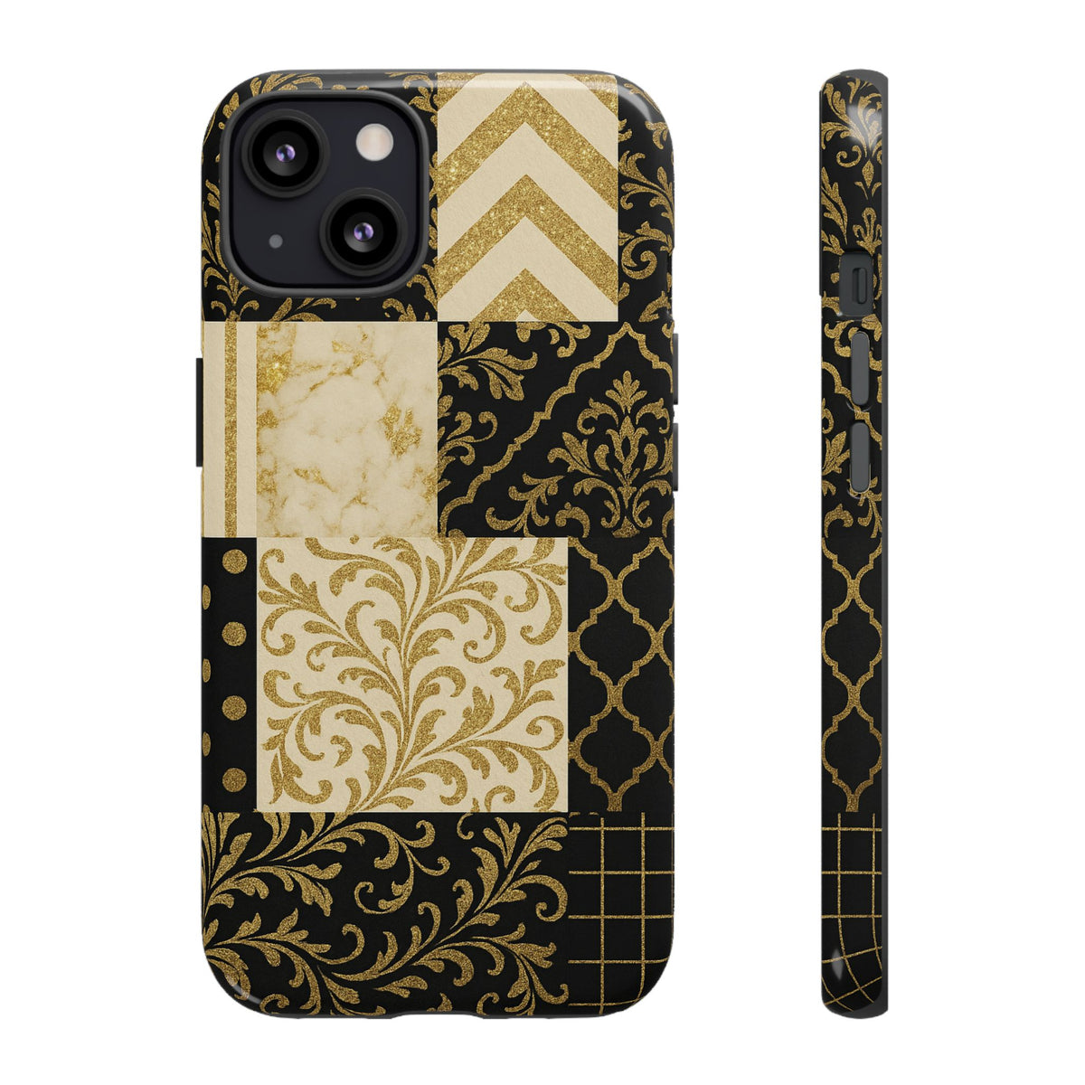 Phone Case, Luxury Black and Gold Festive Design for Christmas Gift, Holiday Decor, Tough Cases, Winter Celebration, Elegant iPhone Cover iPhone 13 Glossy