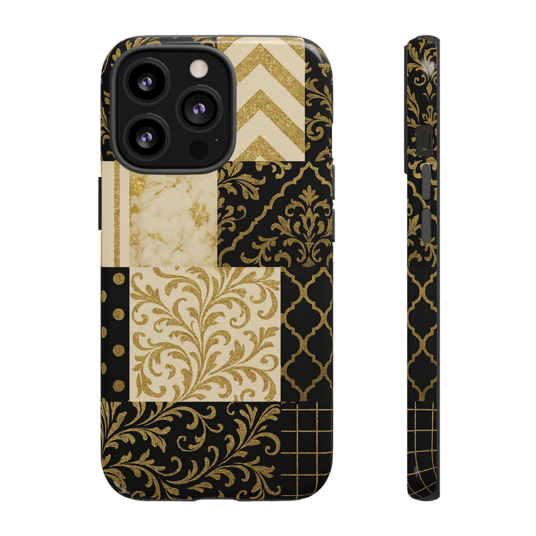 Phone Case, Luxury Black and Gold Festive Design for Christmas Gift, Holiday Decor, Tough Cases, Winter Celebration, Elegant iPhone Cover iPhone 13 Pro Glossy