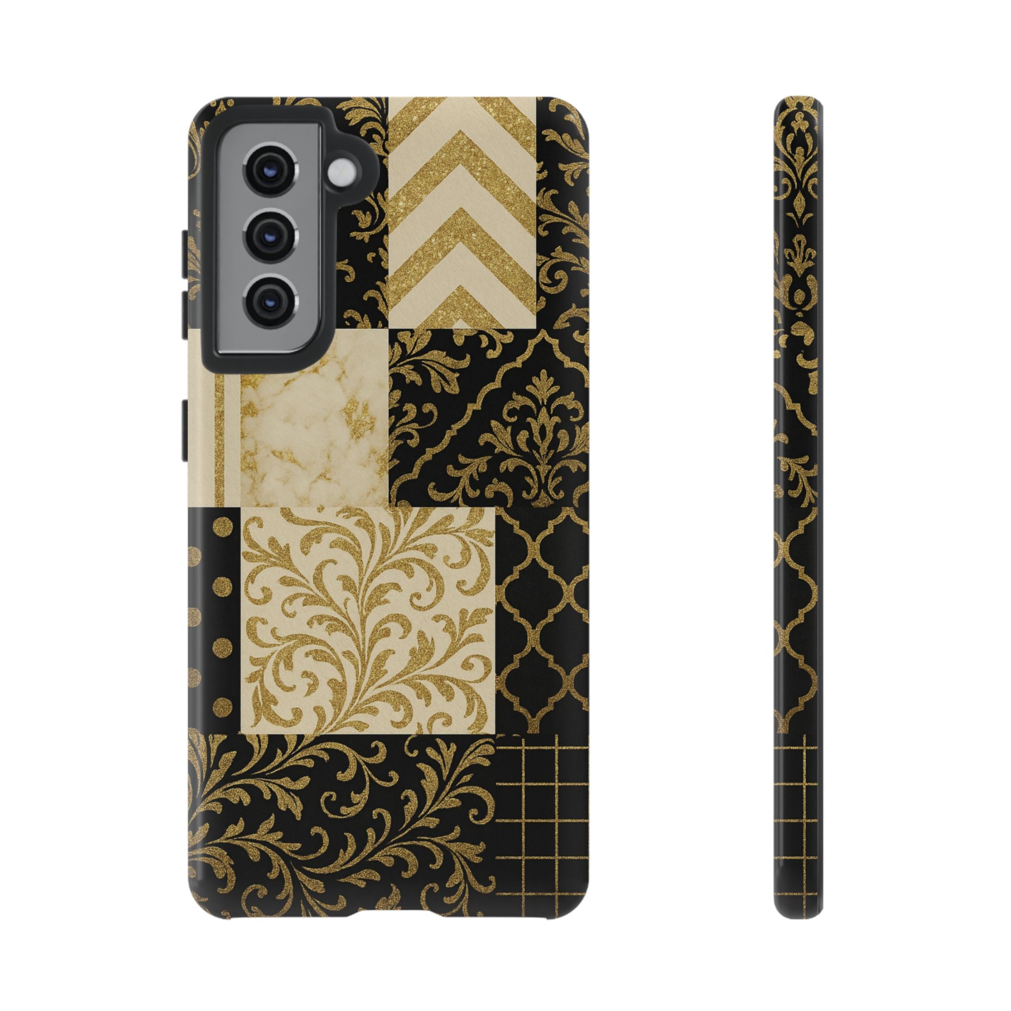 Phone Case, Luxury Black and Gold Festive Design for Christmas Gift, Holiday Decor, Tough Cases, Winter Celebration, Elegant iPhone Cover Samsung Galaxy S21 Glossy