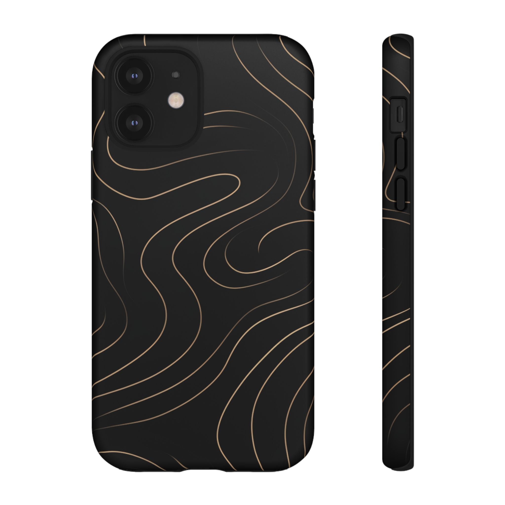 Noir Topograph - Black Minimalist Line Art Phone Case iPhone 12 Matte