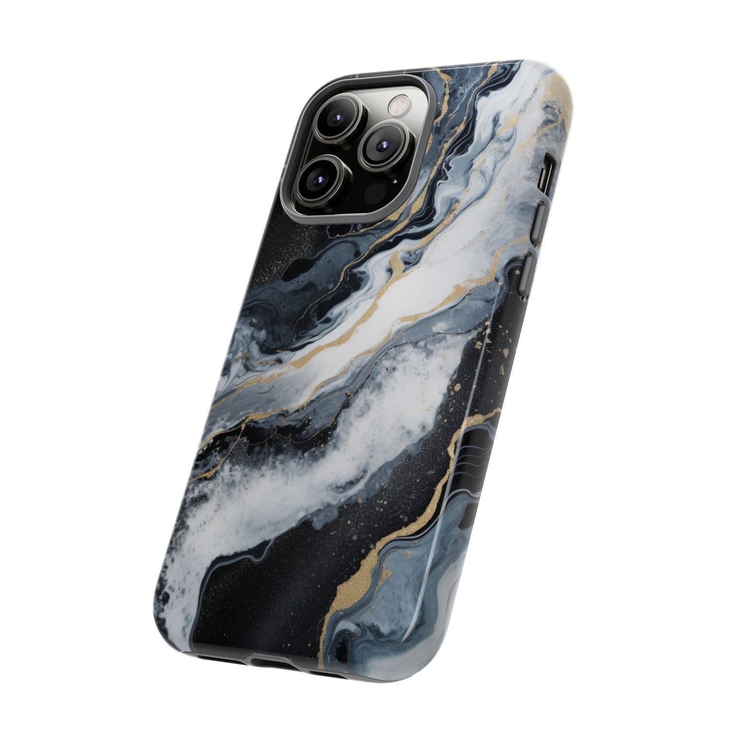 Celestial Marble Phone Case - Black & Gold Swirl Design