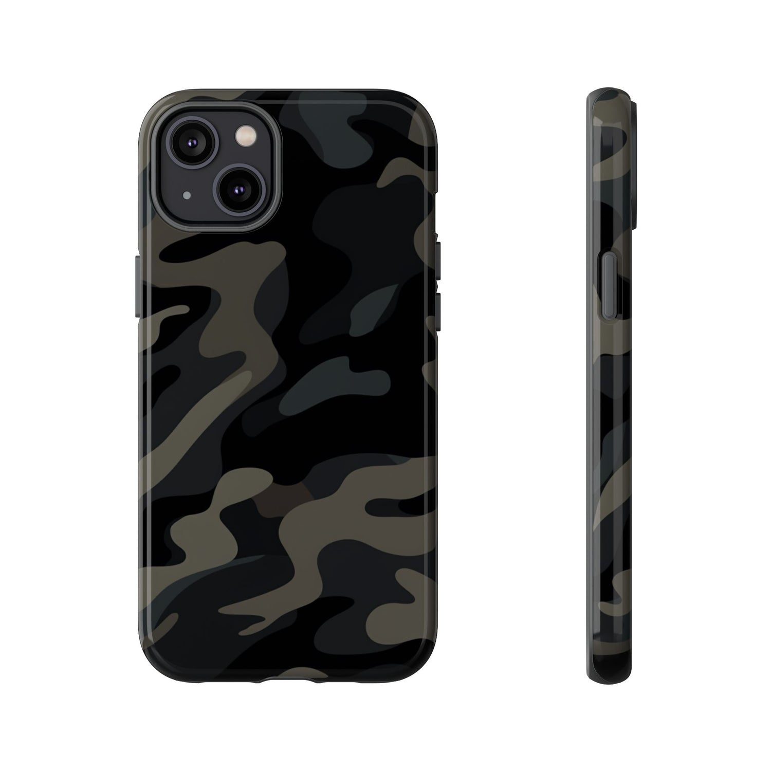 Black Camouflage Phone Case for iPhone, Samsung and Google Pixel iPhone 14 Plus Glossy