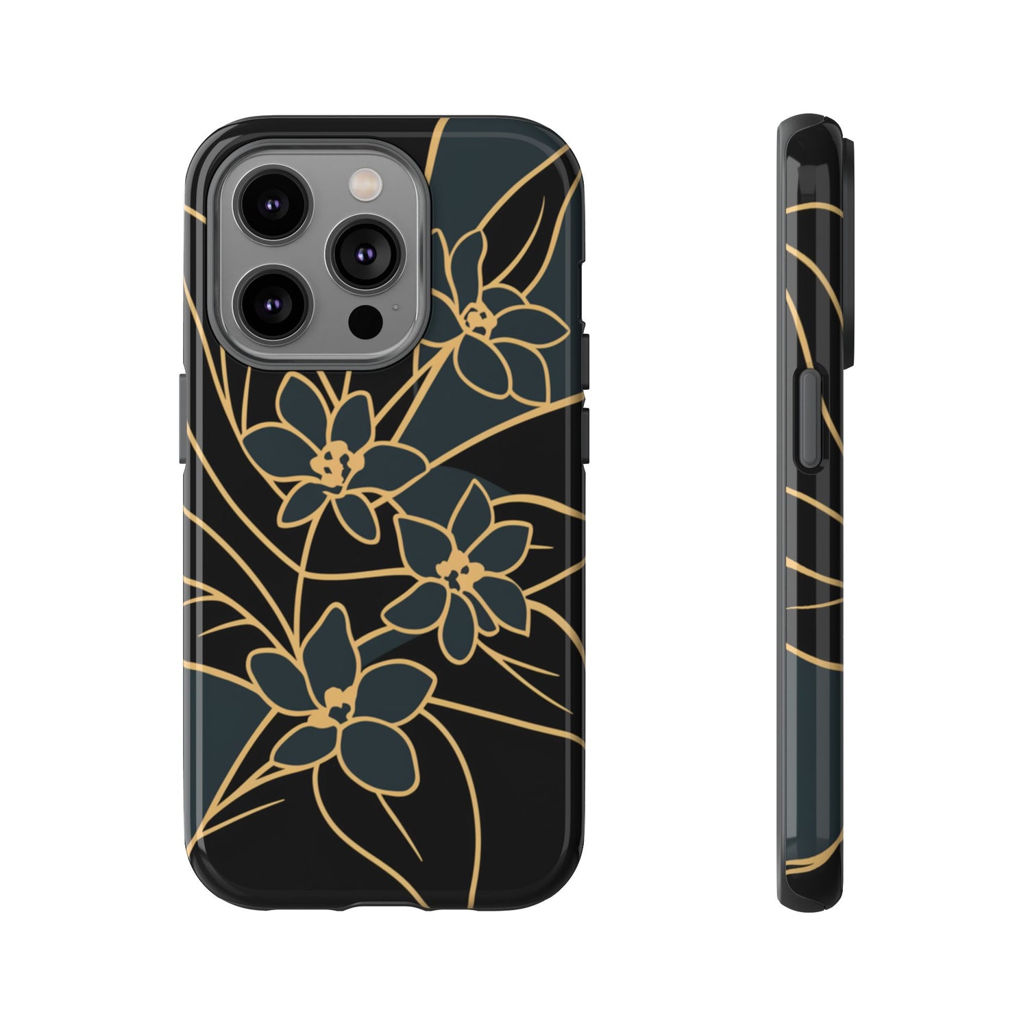 Golden Bloom - Elegant Floral Line Art Phone Case iPhone 14 Pro Glossy