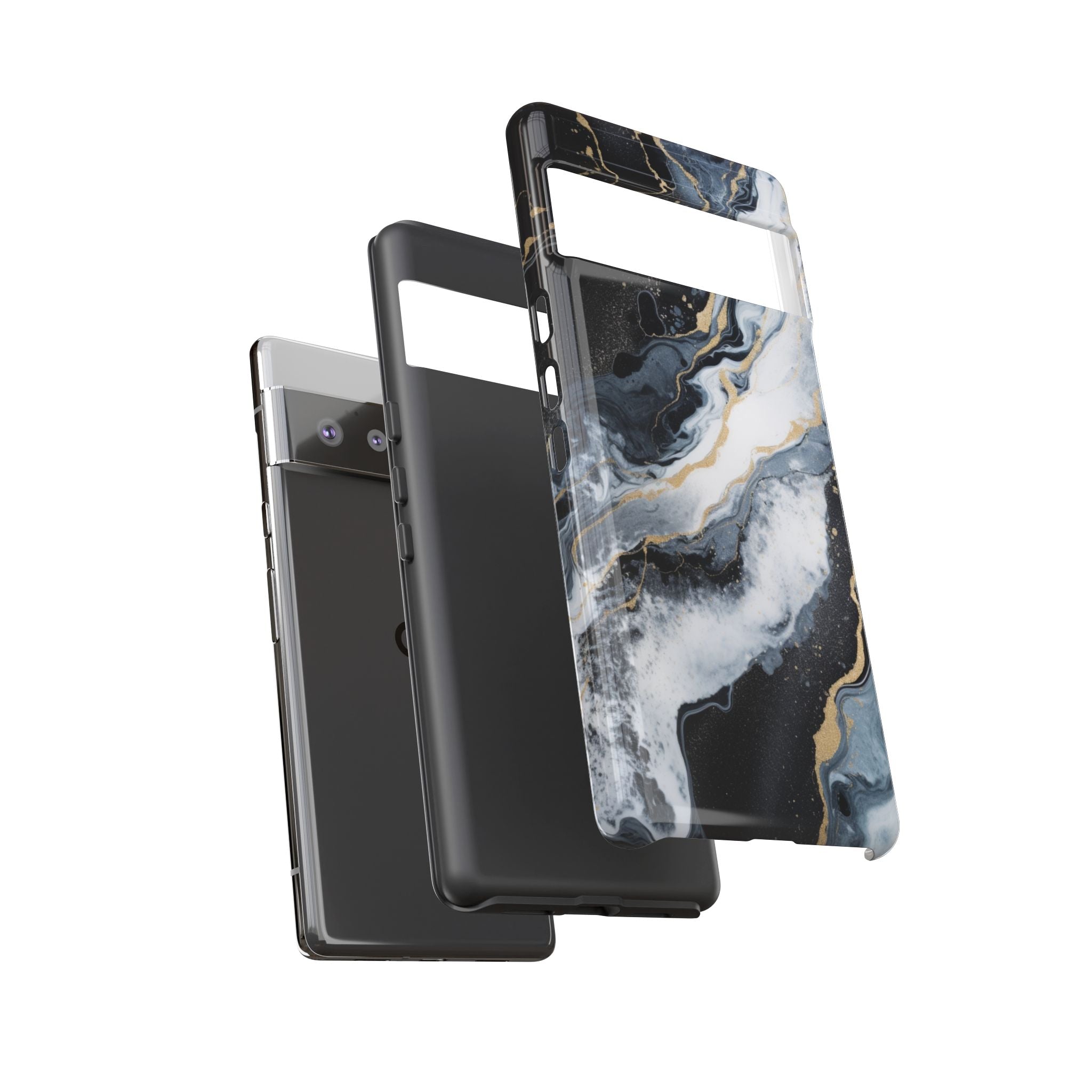 Celestial Marble Phone Case - Black & Gold Swirl Design