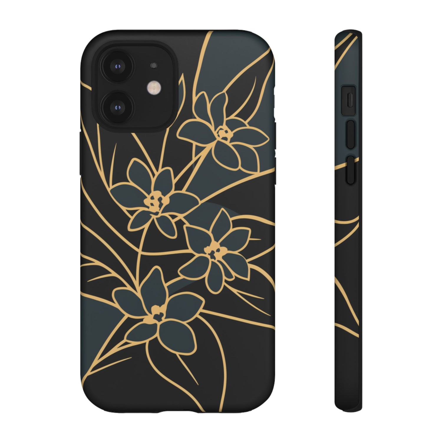 Golden Bloom - Elegant Floral Line Art Phone Case iPhone 12 Matte