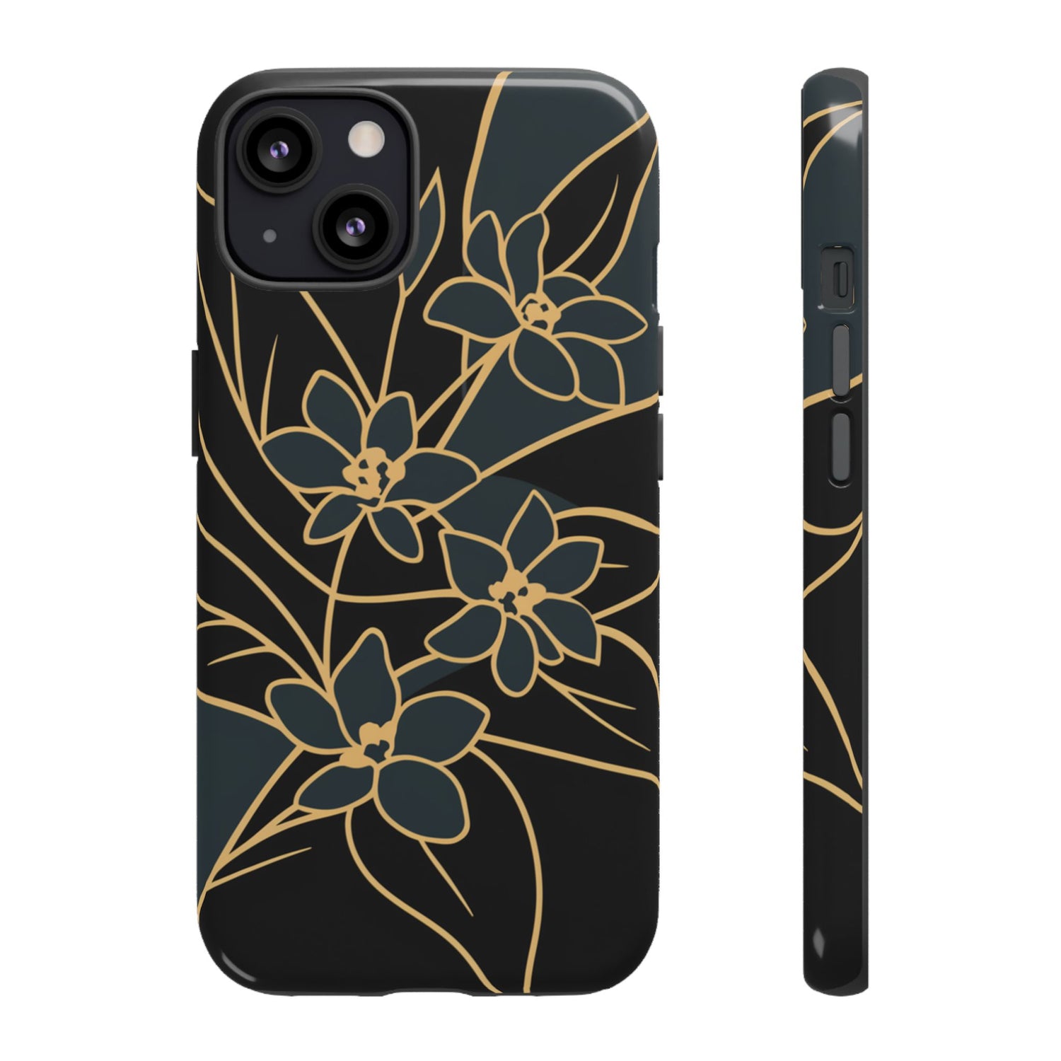 Golden Bloom - Elegant Floral Line Art Phone Case iPhone 13 Glossy