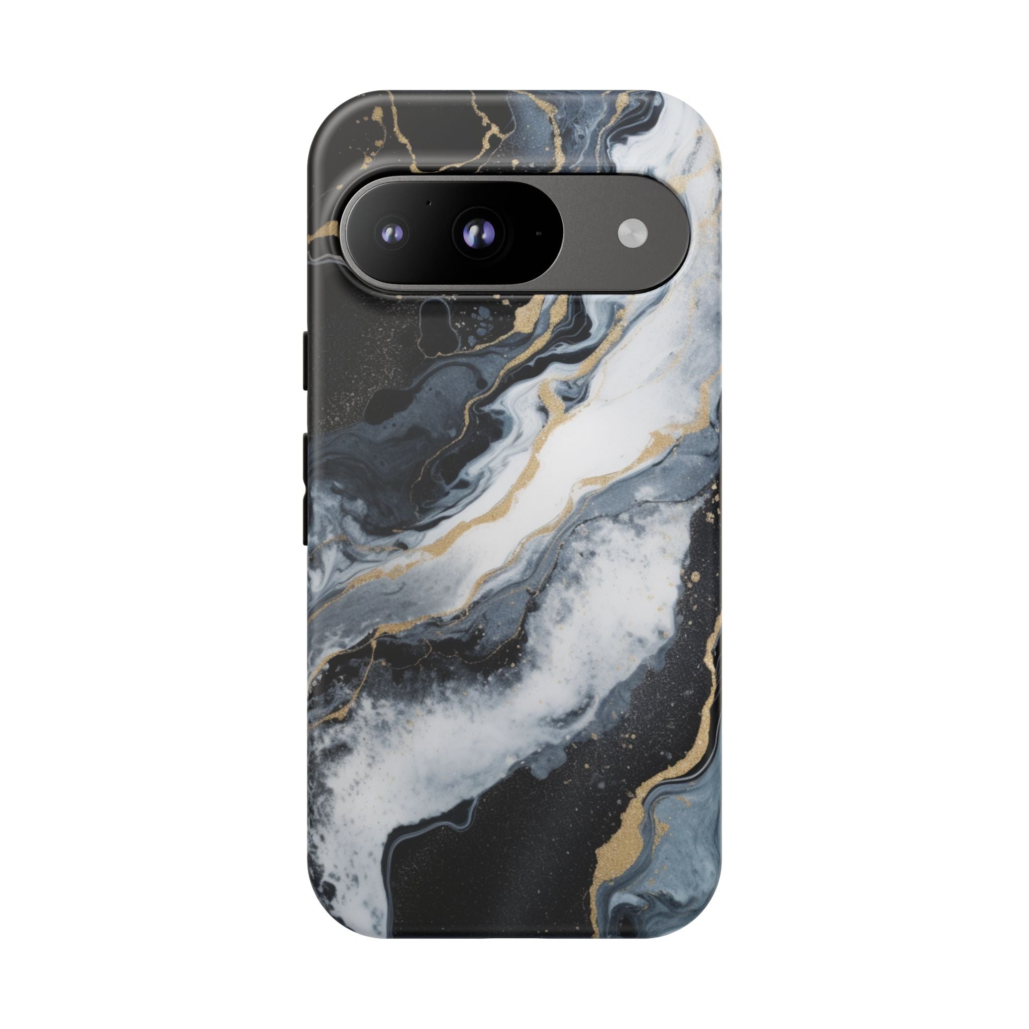 Celestial Marble Phone Case - Black & Gold Swirl Design Google Pixel 9 Matte
