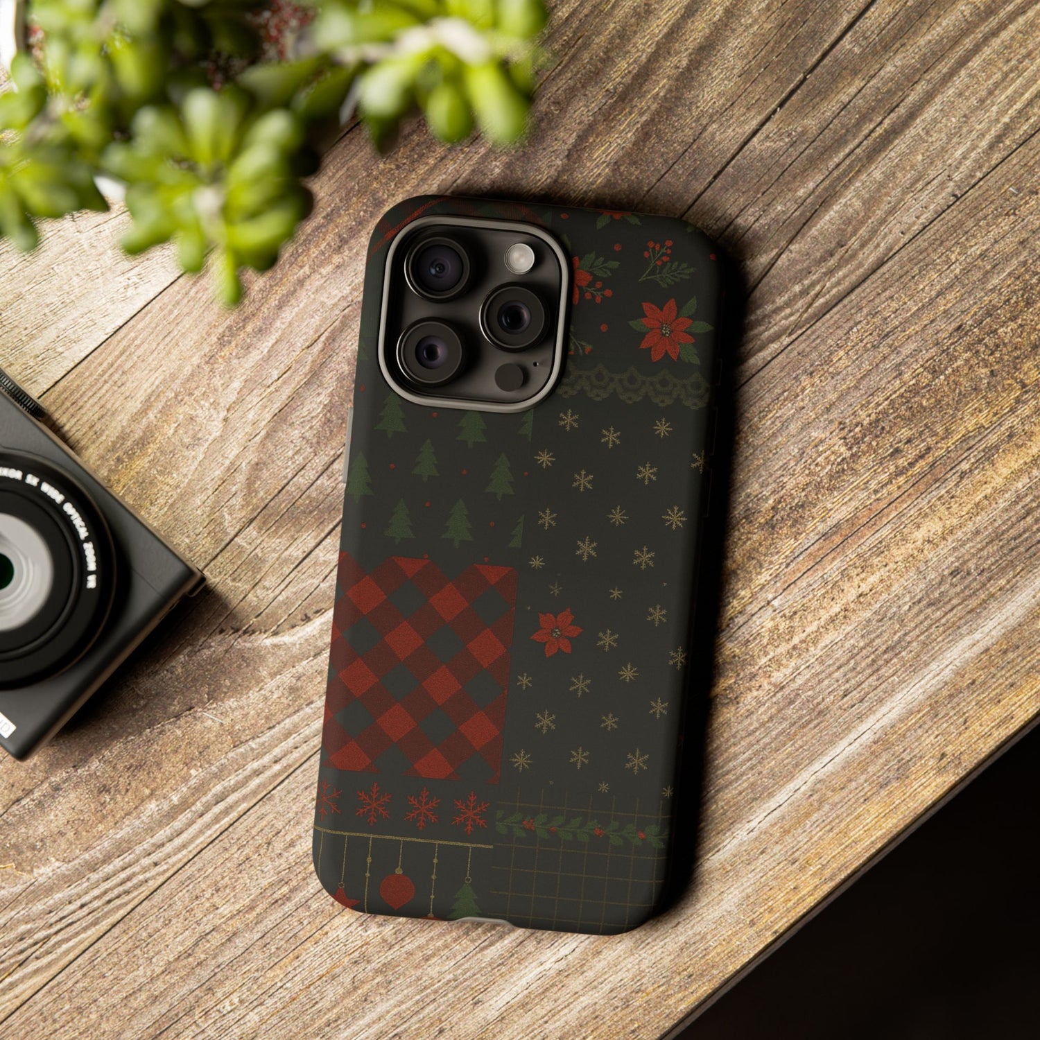Black Festive Phone Case - Christmas Phone Cover - Tough Design