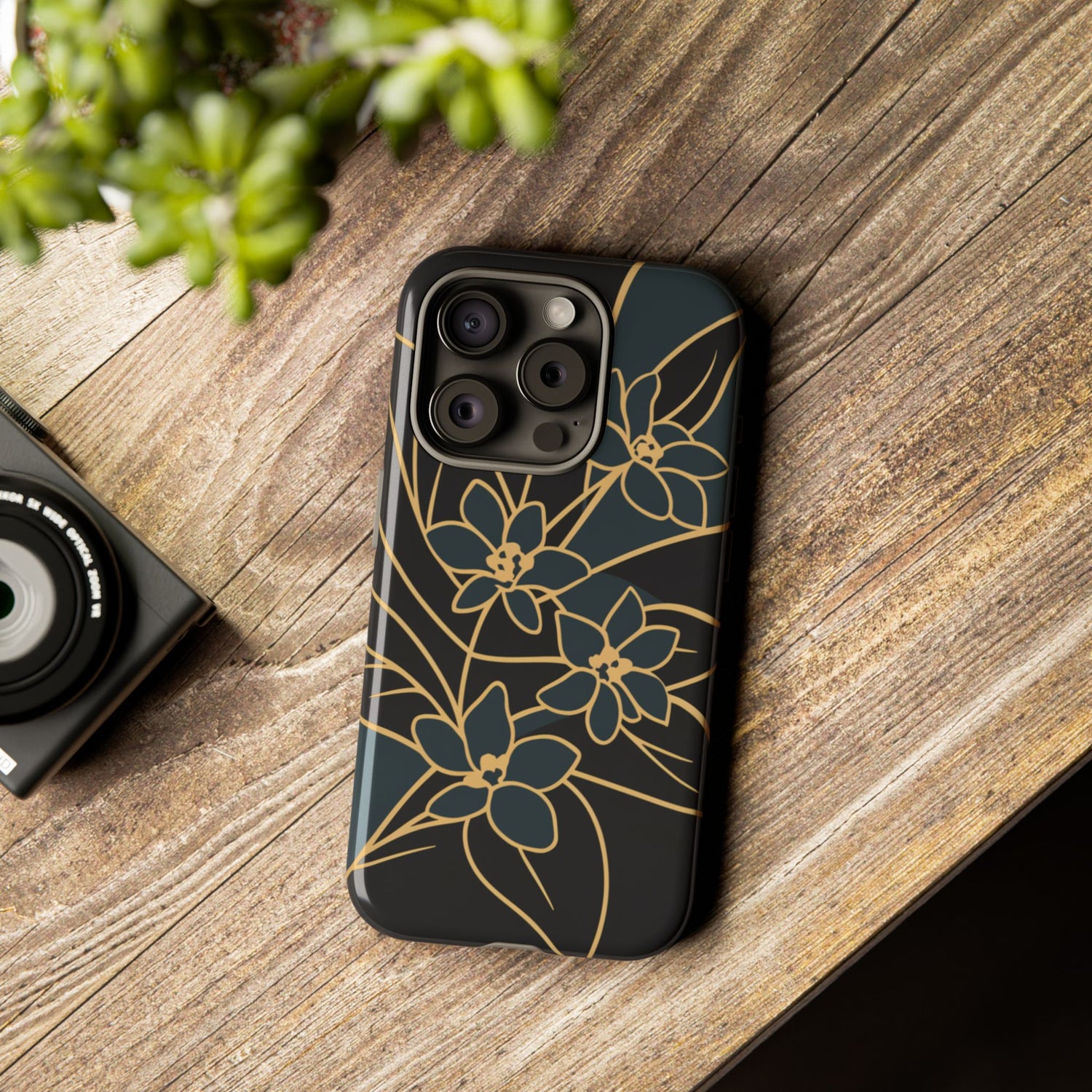 Golden Bloom - Elegant Floral Line Art Phone Case