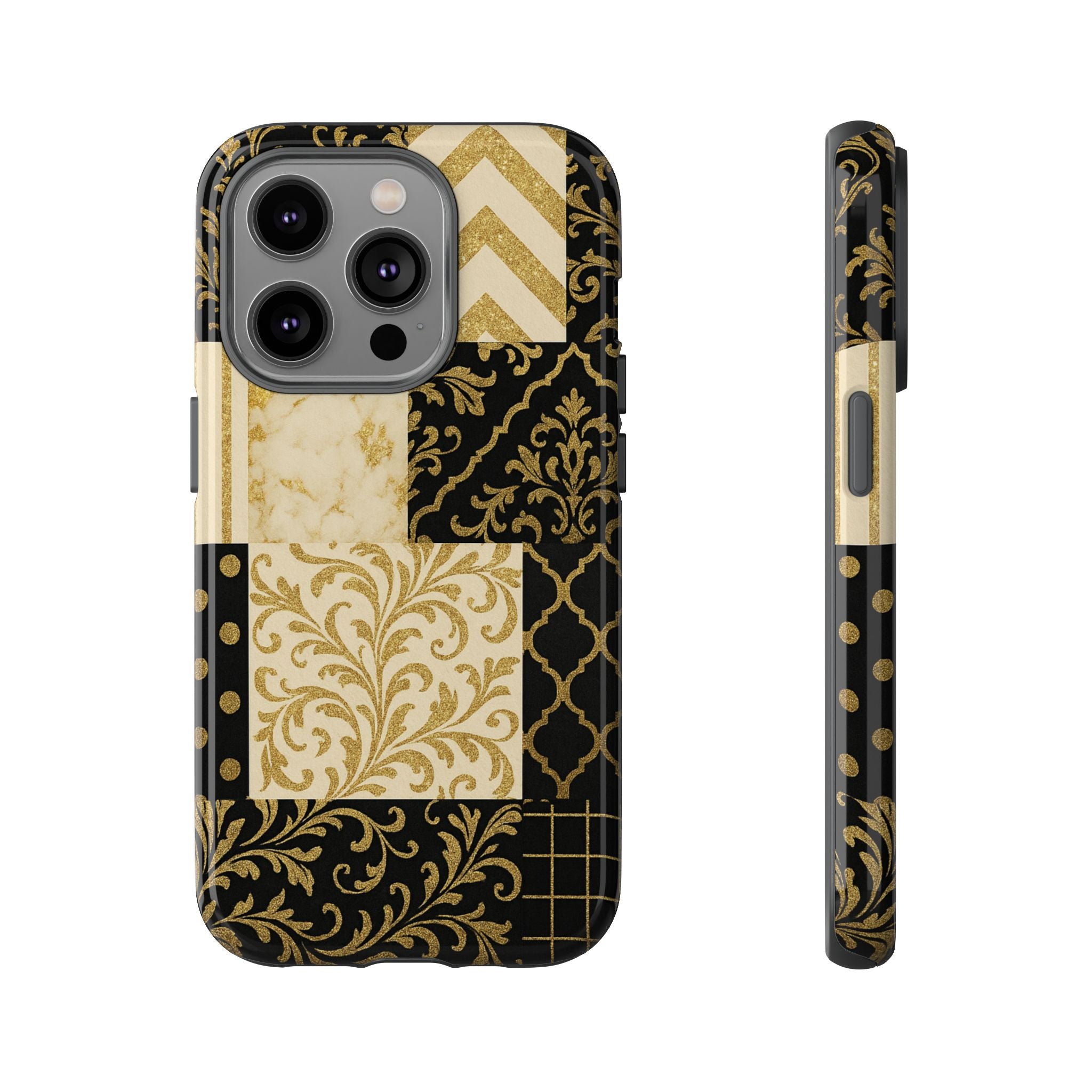 Phone Case, Luxury Black and Gold Festive Design for Christmas Gift, Holiday Decor, Tough Cases, Winter Celebration, Elegant iPhone Cover iPhone 14 Pro Glossy