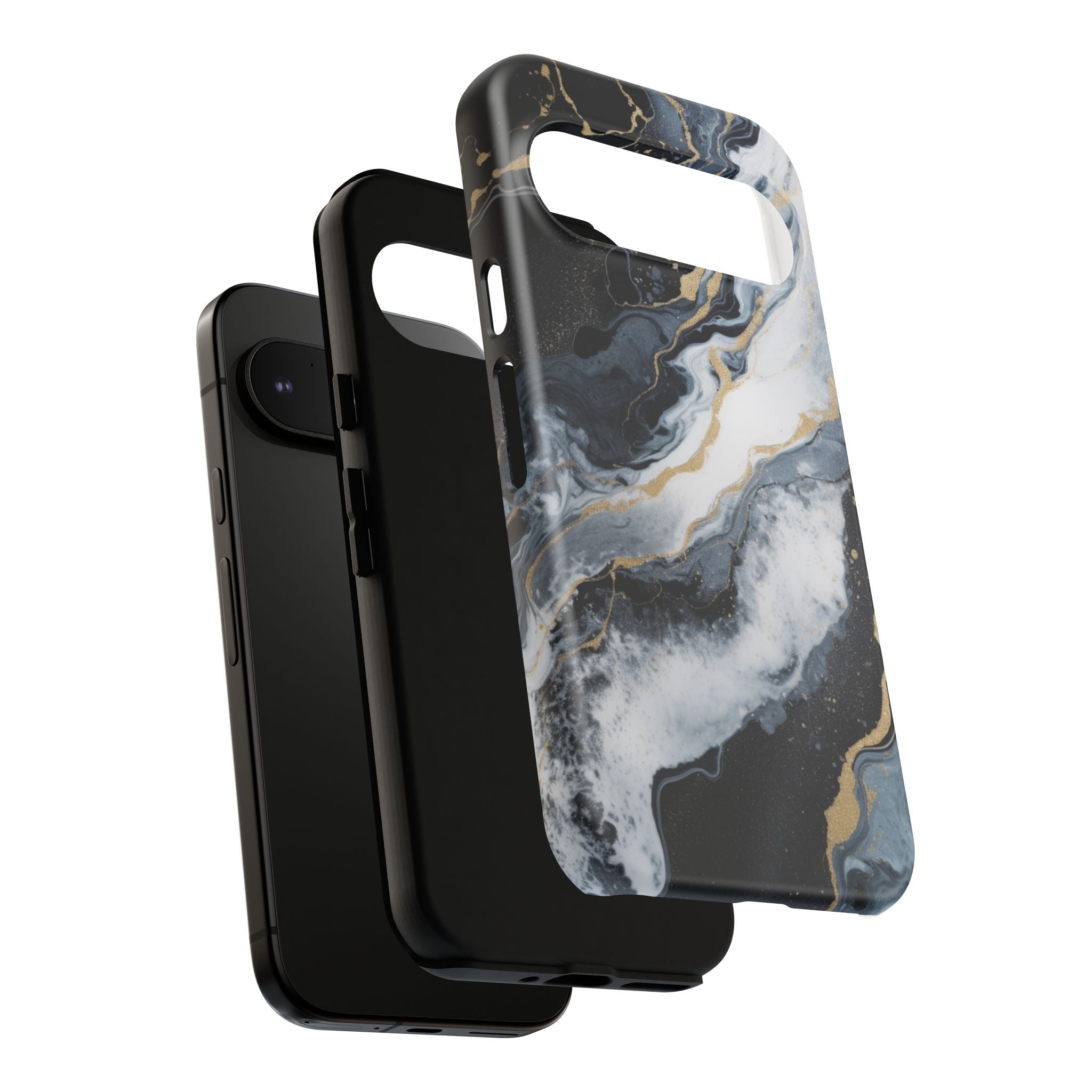 Celestial Marble Phone Case - Black & Gold Swirl Design