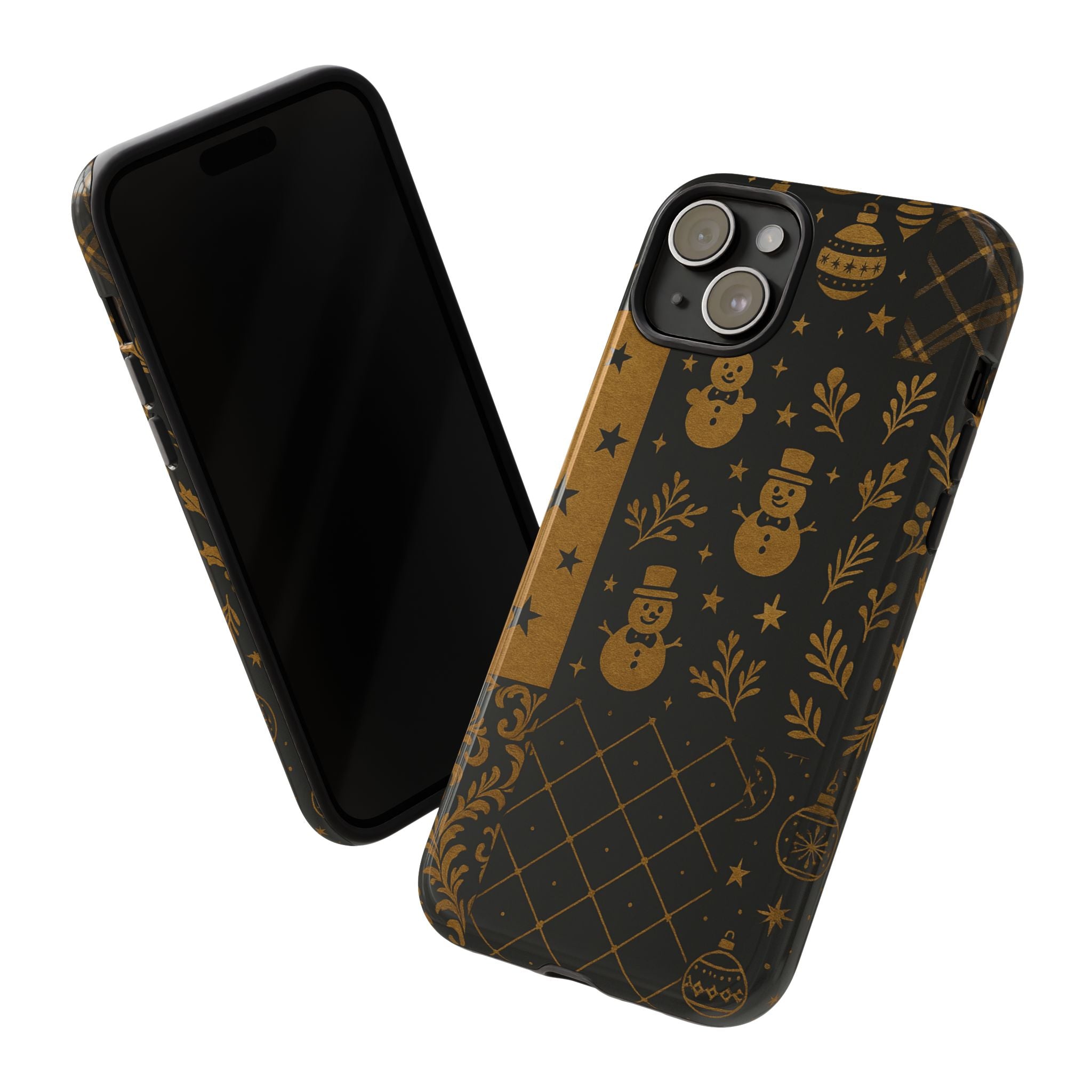 Black Festive Phone Case | Christmas Gift | Holiday Decor | Snowman Design | Tough Cases | Winter Celebration