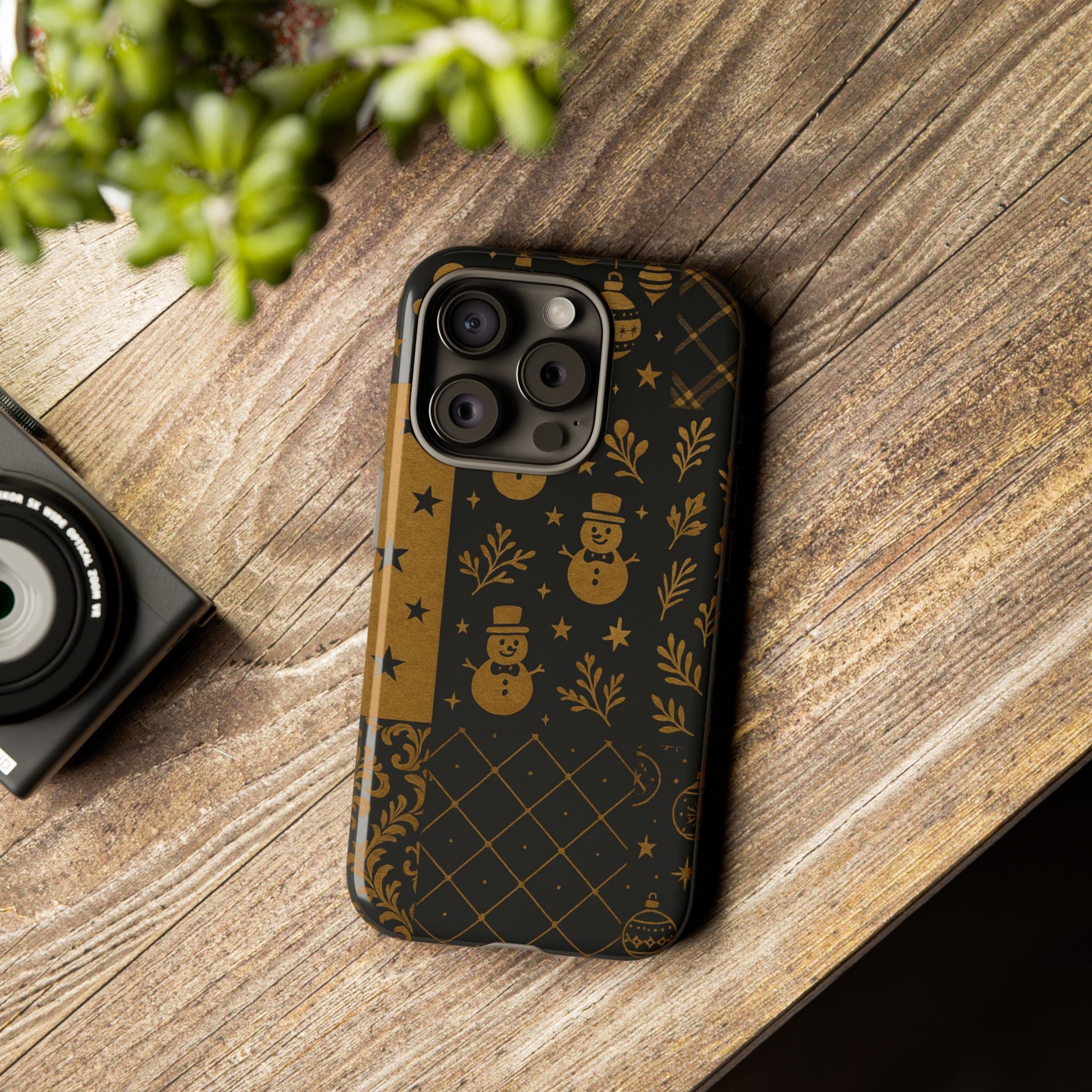 Black Festive Phone Case | Christmas Gift | Holiday Decor | Snowman Design | Tough Cases | Winter Celebration